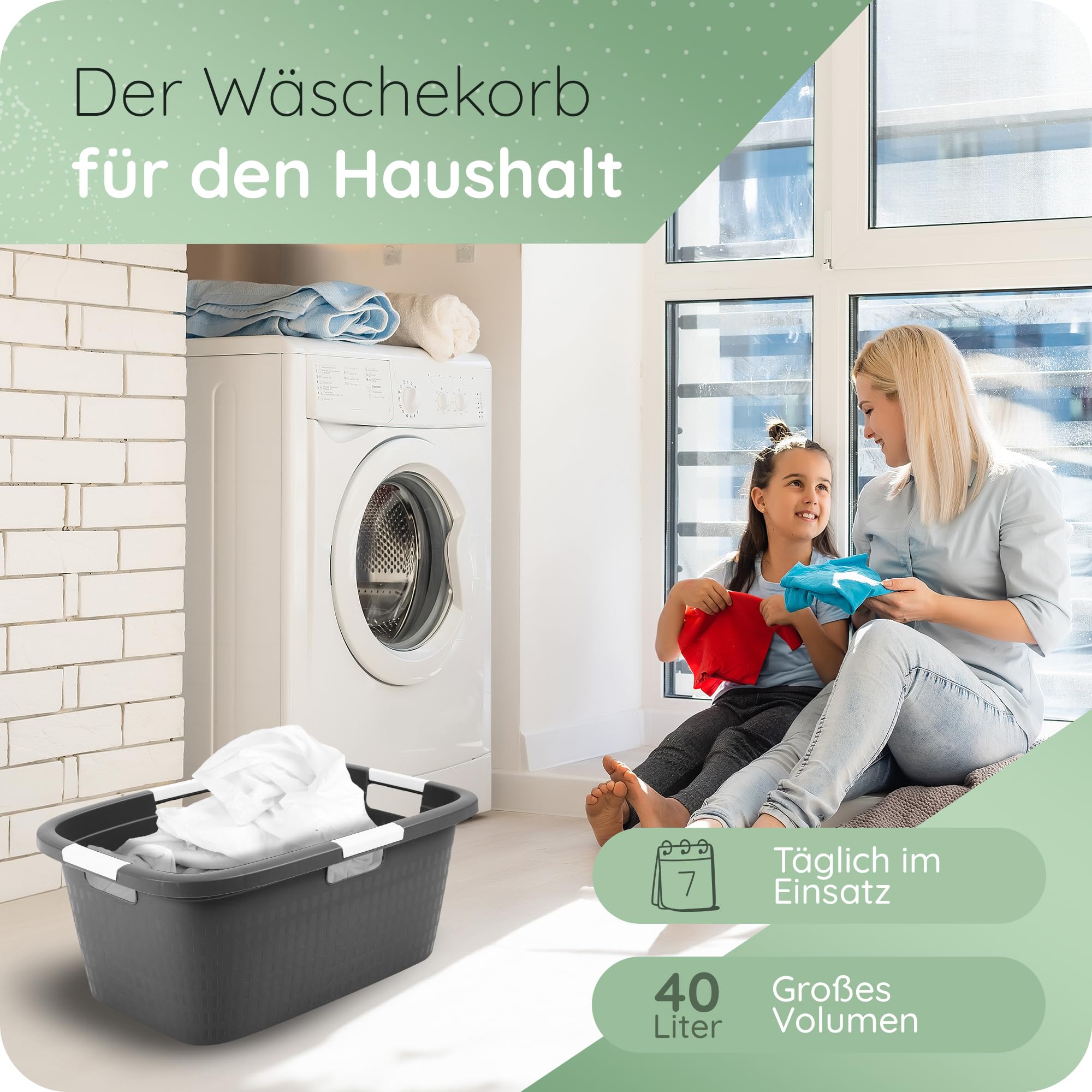 Novaliv 3 Stück Wäschewanne mit 4 Griffen 40L Anthrazit, Wäschebox Set Wäscheeimer Wäschebehälter für Bad Wäsche Schmutzwäsche, Wäschewannen Laundry Basket Haushalt Korb Sammler Box