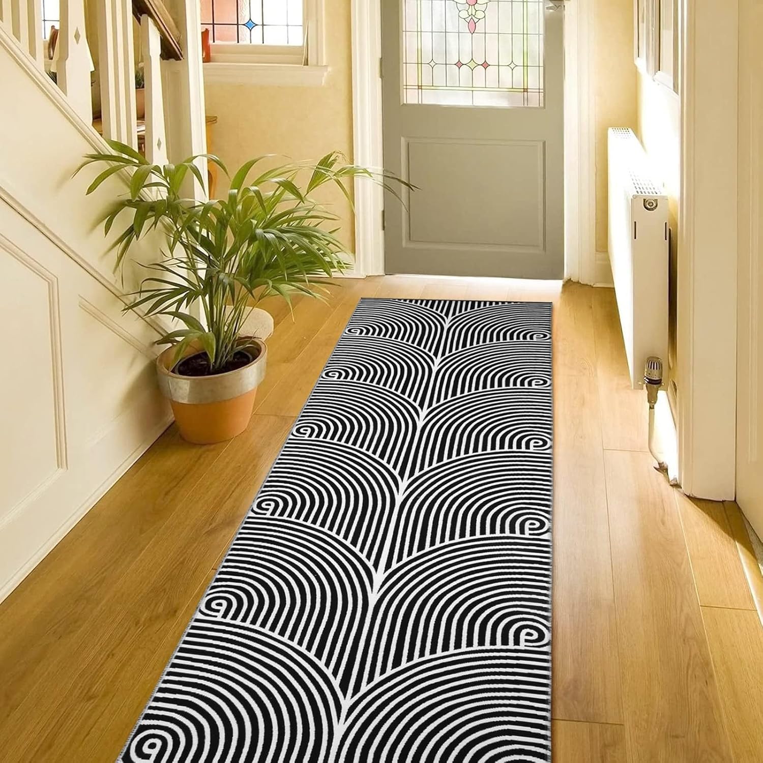 Tiffasea Modern Geometric 2.7' x 8' Rectangular Cotton Woven Machine Washable Runner Rug for Entryway, Hallway, Kitchen, Bedroom, Black