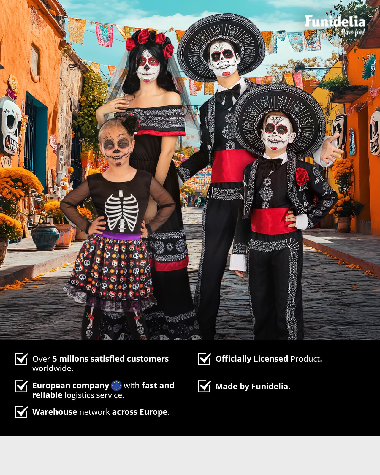 Funidelia Disfraz de Mariachi para Hombre con sombrero, Traje de Día de los Muertos Catrina para adulto, Disfraces de Halloween y Carnaval – Talla M