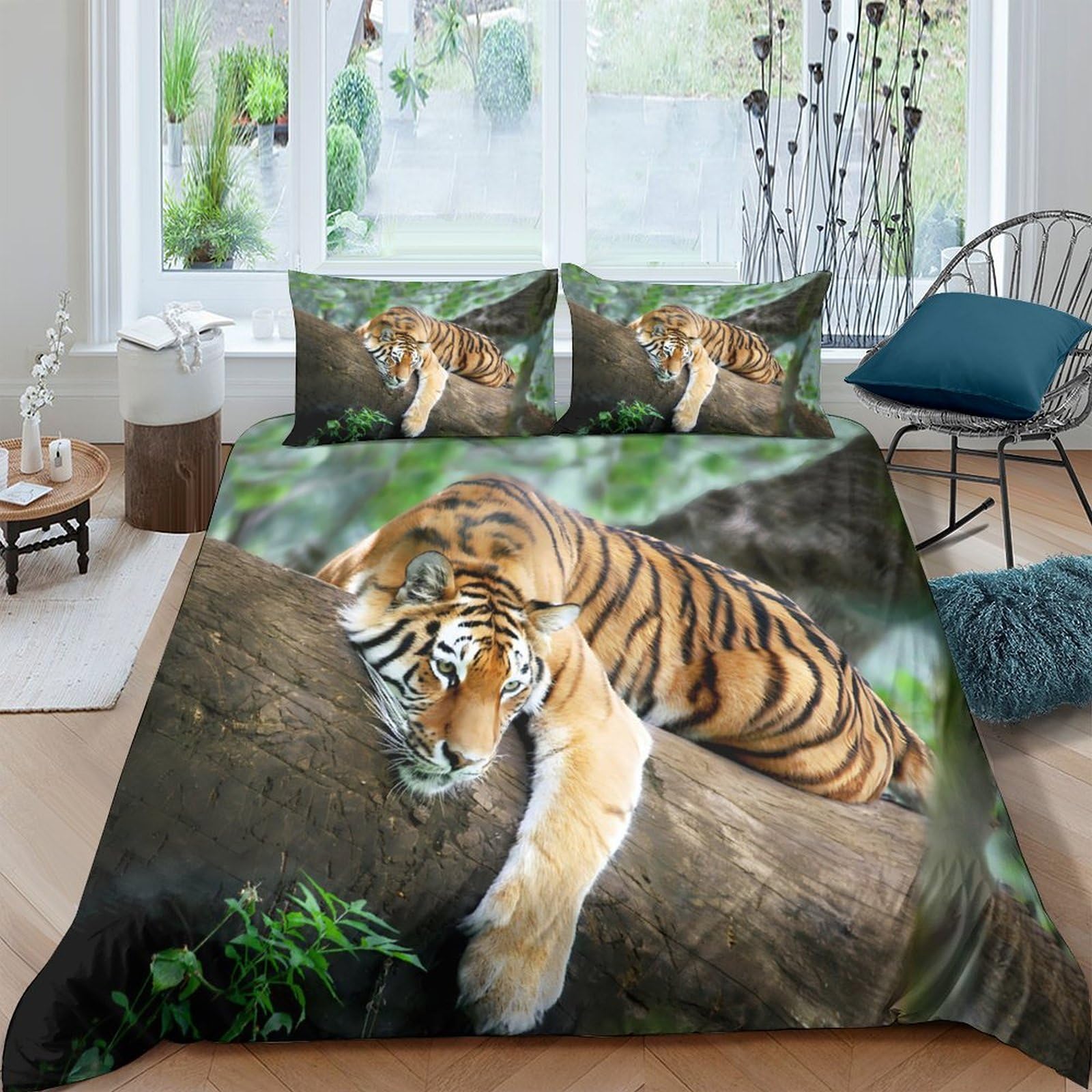 Ctjqhvkz Style-4 3D Printed Tiger Jungle Fitted Sheet Microfiber Soft Bed Sheet For Bedroom Guest Room Mattress Protection Decor Single（135X200cm）