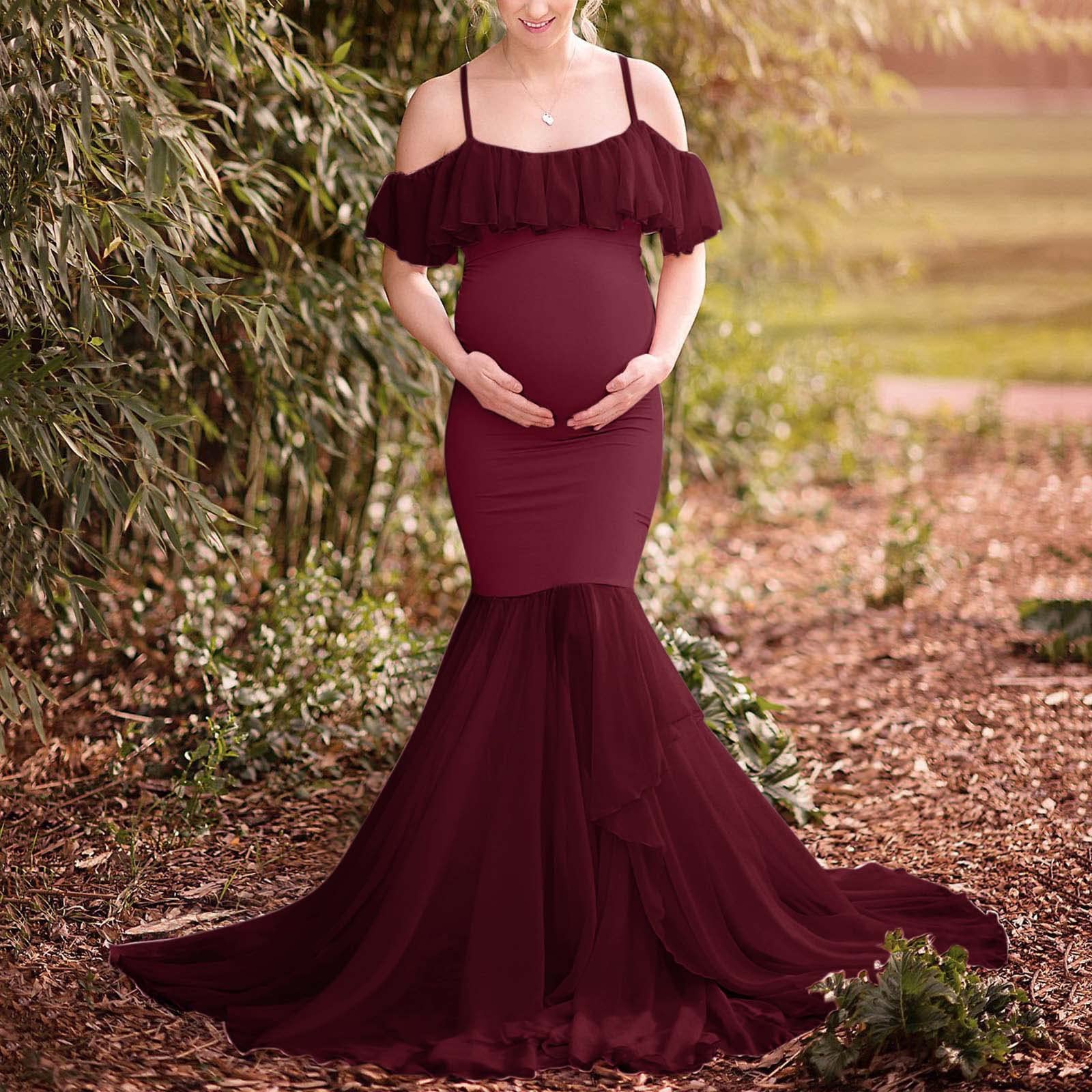 FGUUTYM Donna Incinta Fotografia Di Gravidanza Puntelli Manica Corta Abito Solido Abito Premaman Servizio fotografico Tulle