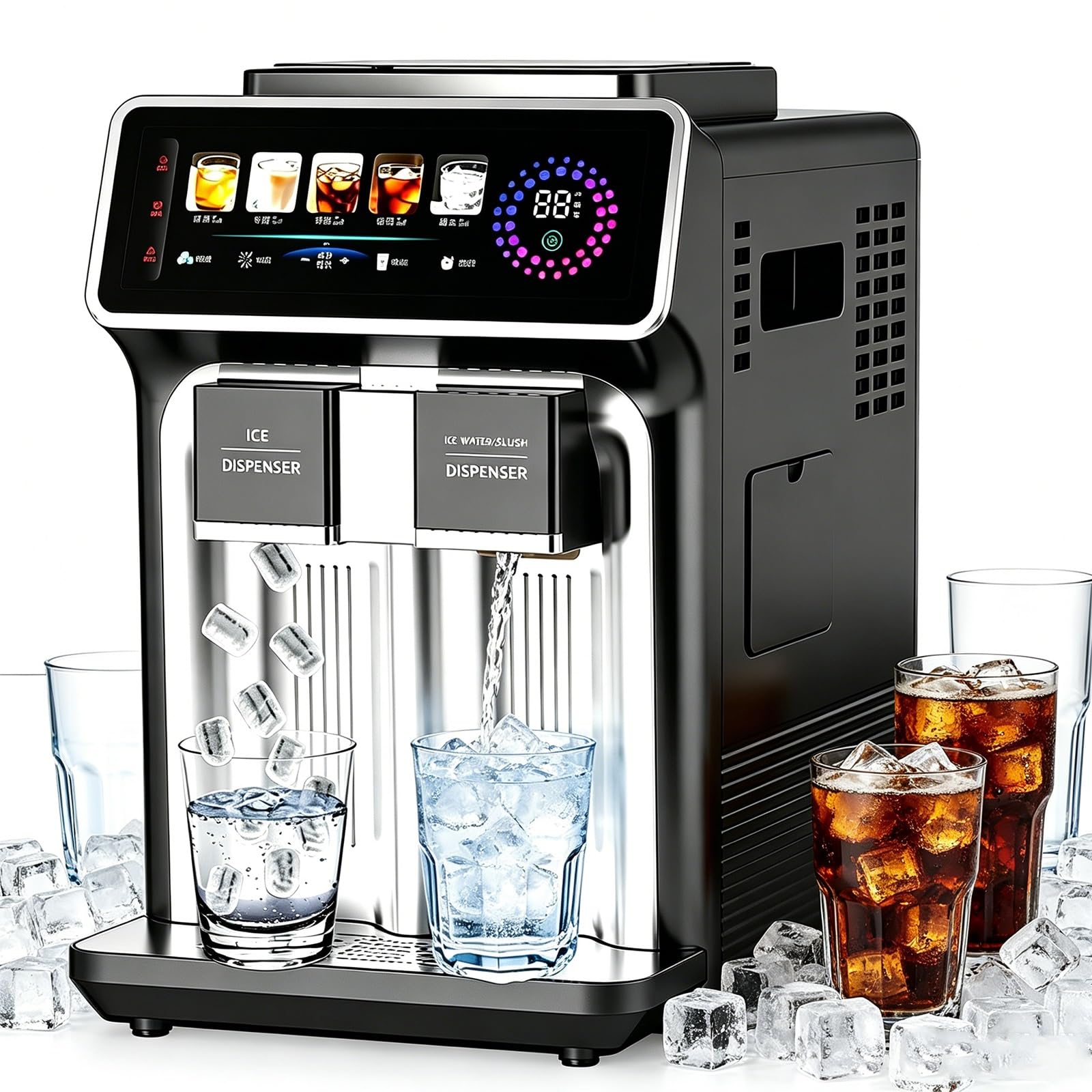 120w High Output Bullet Ice Maker, 3-In-1 Ice Slush Cold Water Machine With Touch Control Panel & Dual Water Replenishment Mode, Scheduled Ice Making, Up To 24 Hours For Party, Kitchen