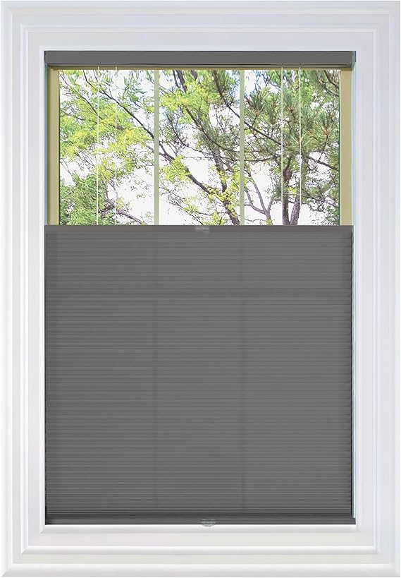 BlindsAvenue Cordless Top Down Bottom Up Cellular Honeycomb Shade, 9/16" Single Cell, Light Filtering, Anthracite, Size: 46" W x 48" H