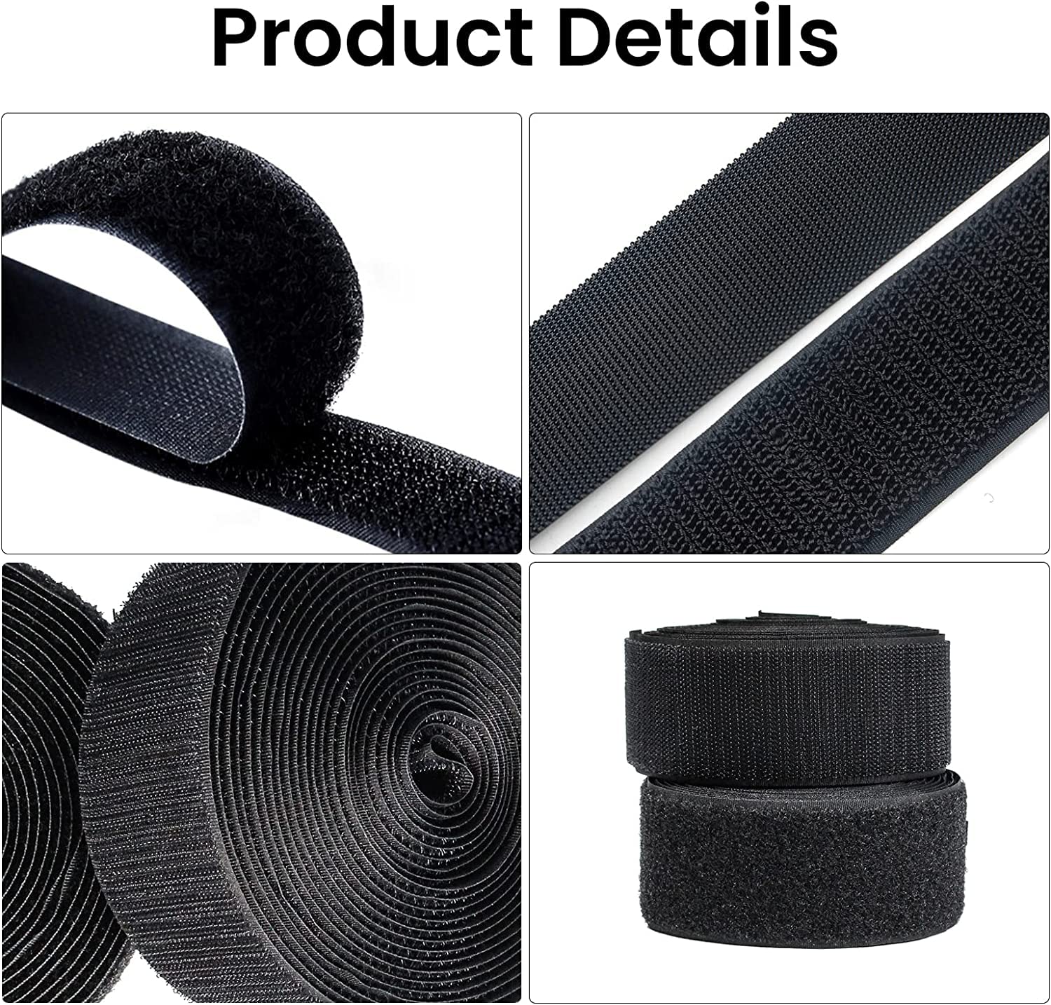 Turtlegrip Non Adhesive Hook & Loop Tape,Fabric Fastener Interlocking Tape for Sewing Crafts, DIY, Clothes, Shoes etc. black25Mx25MM 1