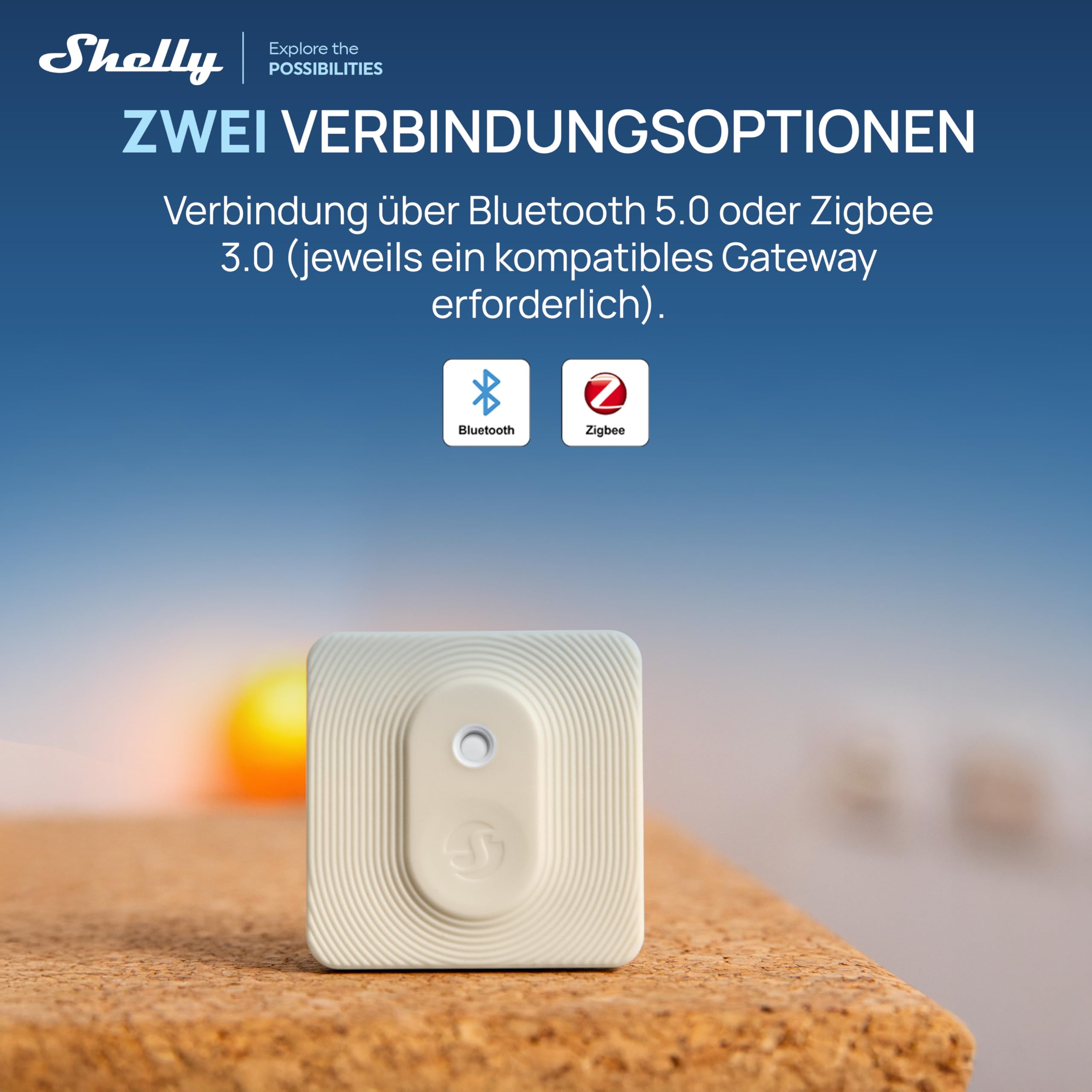 Shelly BLU H&T ZB Elfenbein - Bluetooth & Zigbee Temperatur- und Luftfeuchtigkeitssensor, IP54, Smart Home, Lange Batterielebensdauer, Verschlüsselung, Fernüberwachung, Kabellos, Gateway Erforderlich
