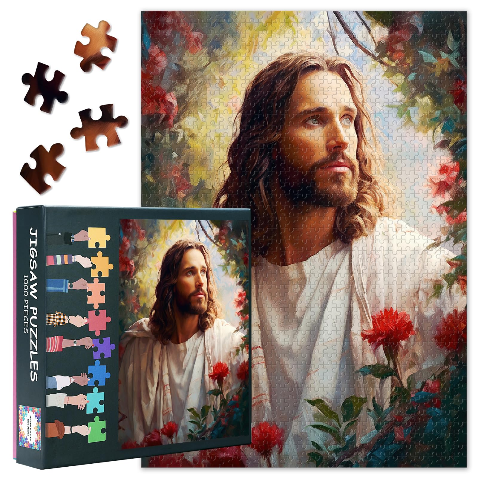 Jigsaw Puzzles 1000 Pieces for Adults, Jesus Christ Holy Cross Jigsaw Puzzles, Flowers Puzzles for Adult 1000 Pieces, Jesus Christ Puzzles, Impossible