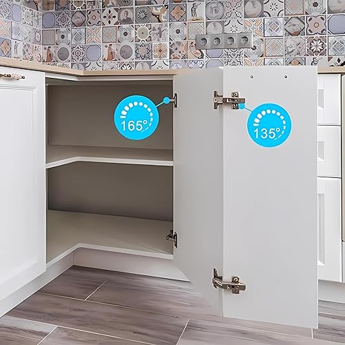 Miniatura 8 de Enignic Bisagra Lazy Susan de 135, bisagras de esquina de 135 grados, superposición completa oculta para accesorios de repuesto de gabinete de