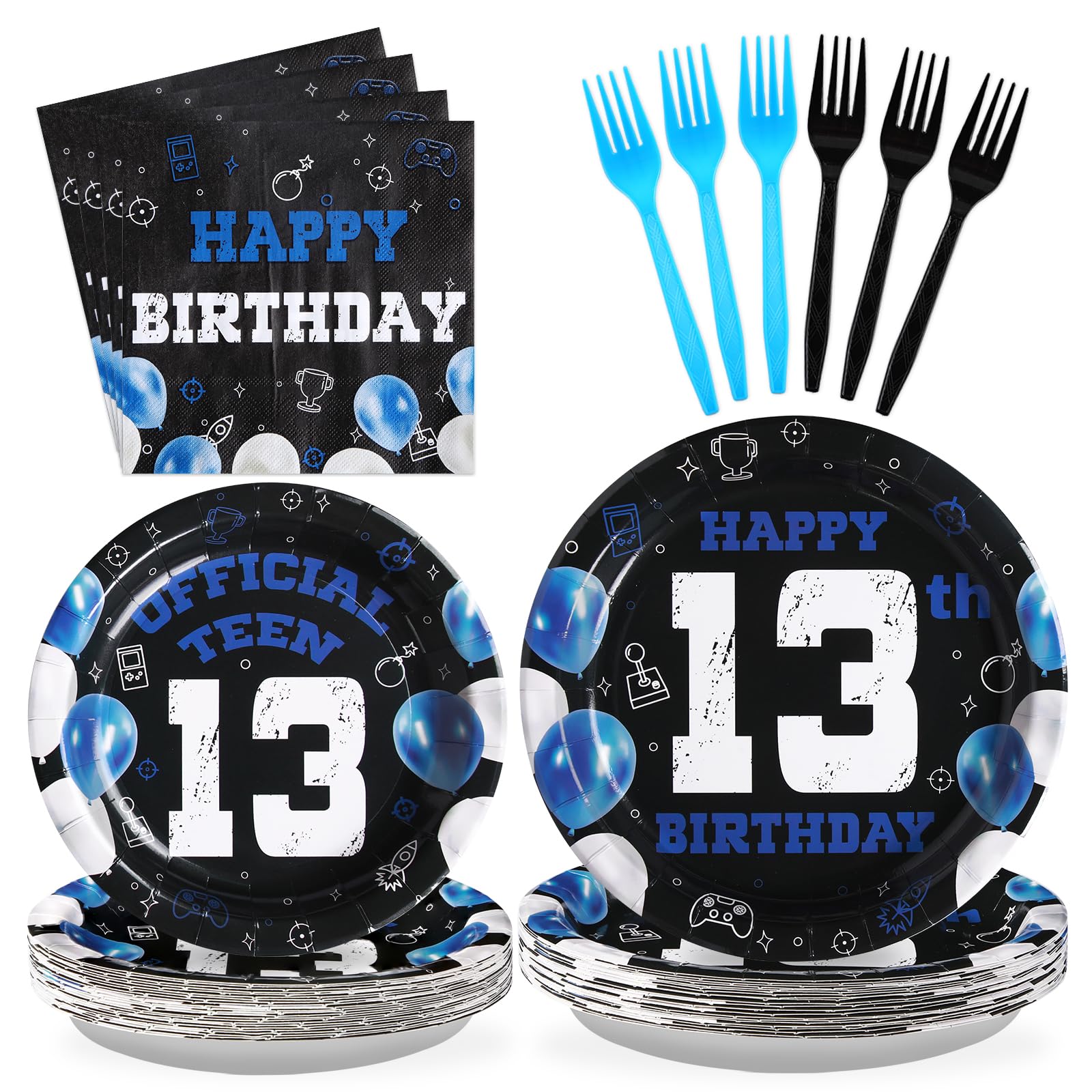 Grencian 96 Pcs Blue Black White Tableware