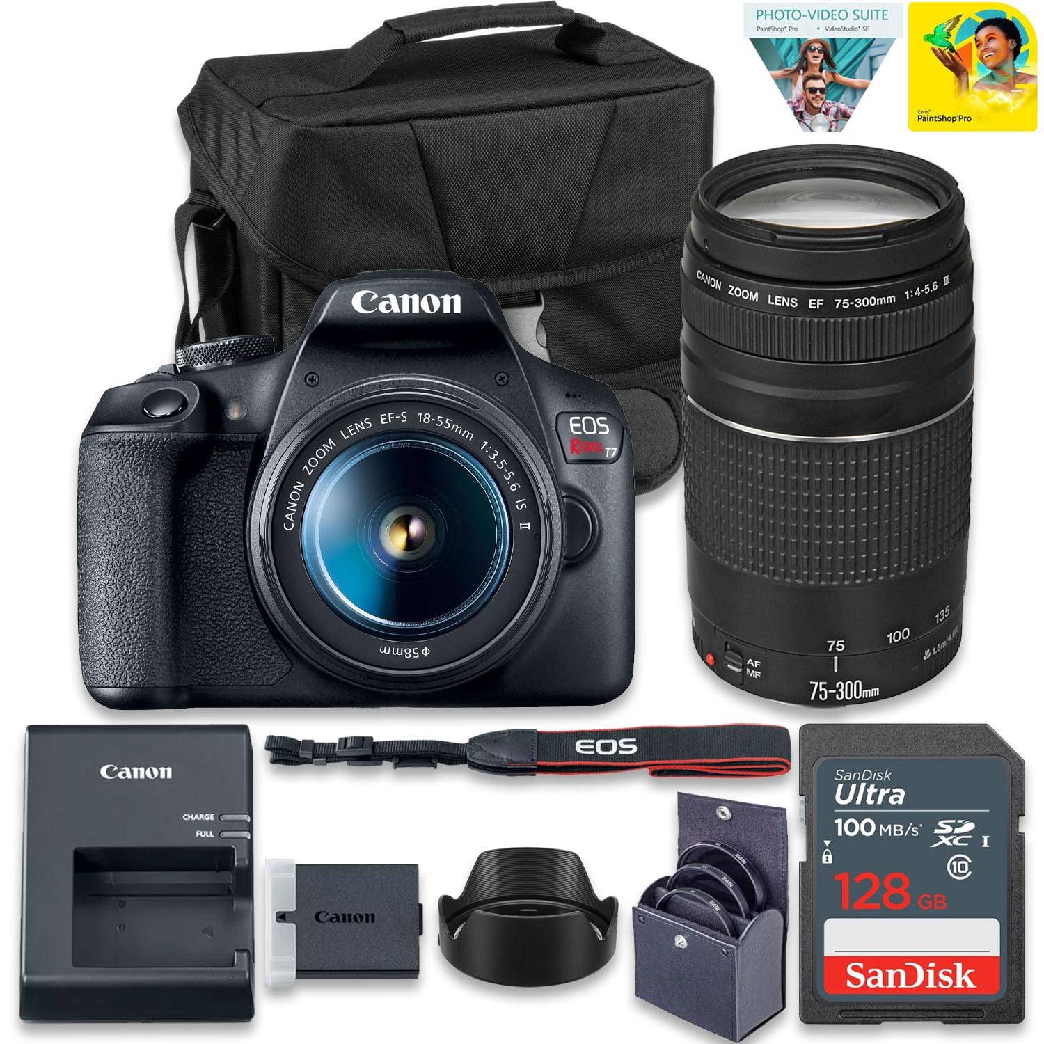 Canon EOS Rebel T7 DSLR Camera with EF-S 18-55mm f/3.5-5.6 is II and EF 75-300mm f/4-5.6 III Lens + Extra LP-E10 Battery + SanDisk Extreme Pro 64GB + Camera Case + More(16pc Bundle)-image-19