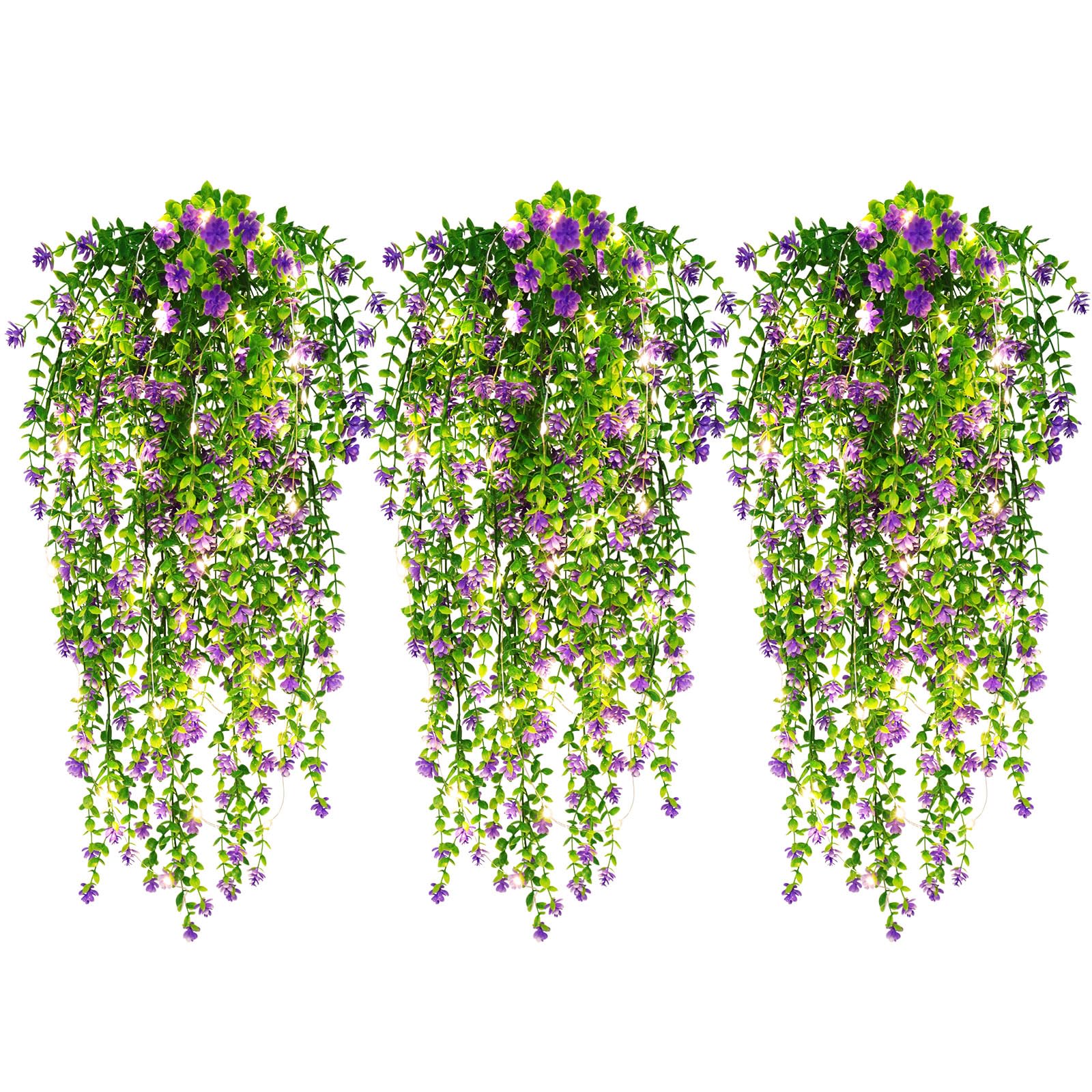 RECUTMS Artificial Hanging Plants Fake Hanging Plant Faux Hanging Plants UV Resistant Plastic Plants for Indoor Outdoor Room Wall Wedding Patio Porch Decor(Purple)
