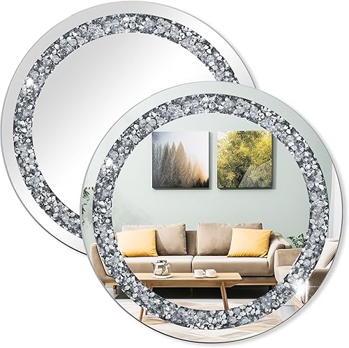 MAGFLERUM Juego de 2 espejos redondos de cristal de diamante de 12 pulgadas, decoración de baños, espejos de dormitorio, espejos pequeños para