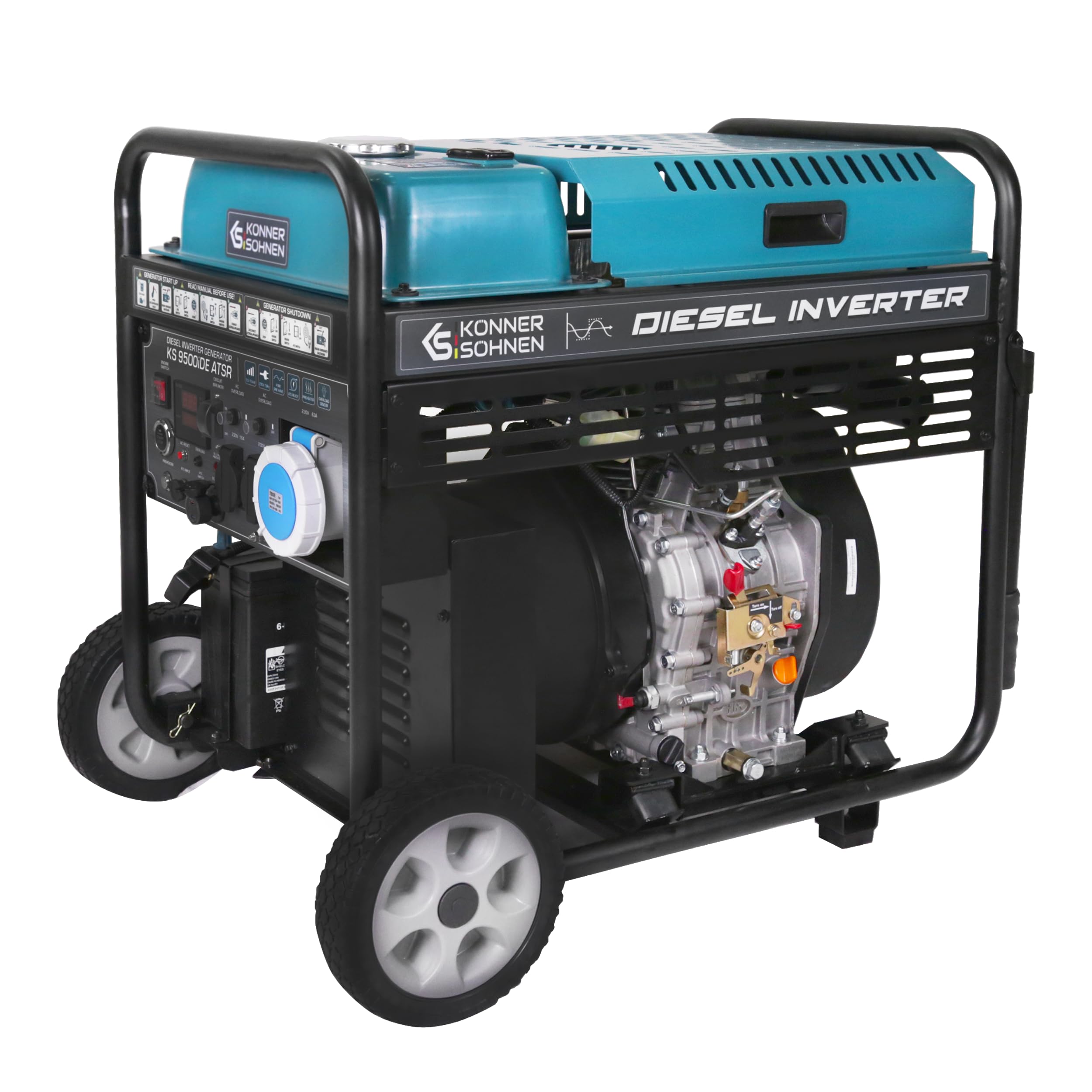 K&S Könner&Söhnen Generator diesla Inverter KS 9500iDE ATSR – agregat prądotwórczy 10 kW, 2 x Schuko 230 V, CEE 230 V 63 A, wyświetlacz LED z ogrzewaniem
