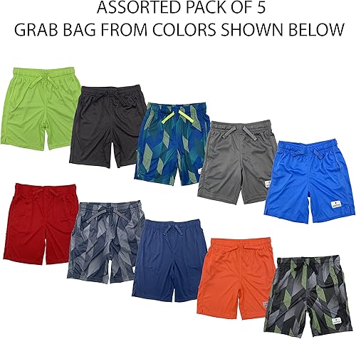 Miniatura 3 de Andrew Scott Pack de 7 pantalones cortos deportivos de baloncesto estilo malla de rendimiento activo para niños, Paquete de 7 bolsillos de contraste