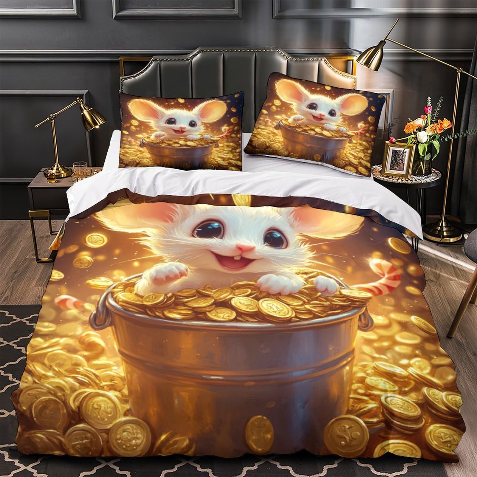 Housse de couette souris mignonne anti-décoloration pour garder un lit enfant toujours éclatant