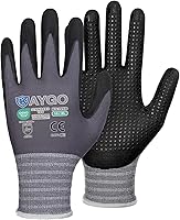 Vista 9 de KAYGO MicroFoam - Guantes de trabajo con revestimiento de nitrilo, 12 pares KG19N de nailon de punto sin costuras, micropuntos para un mejor agarre