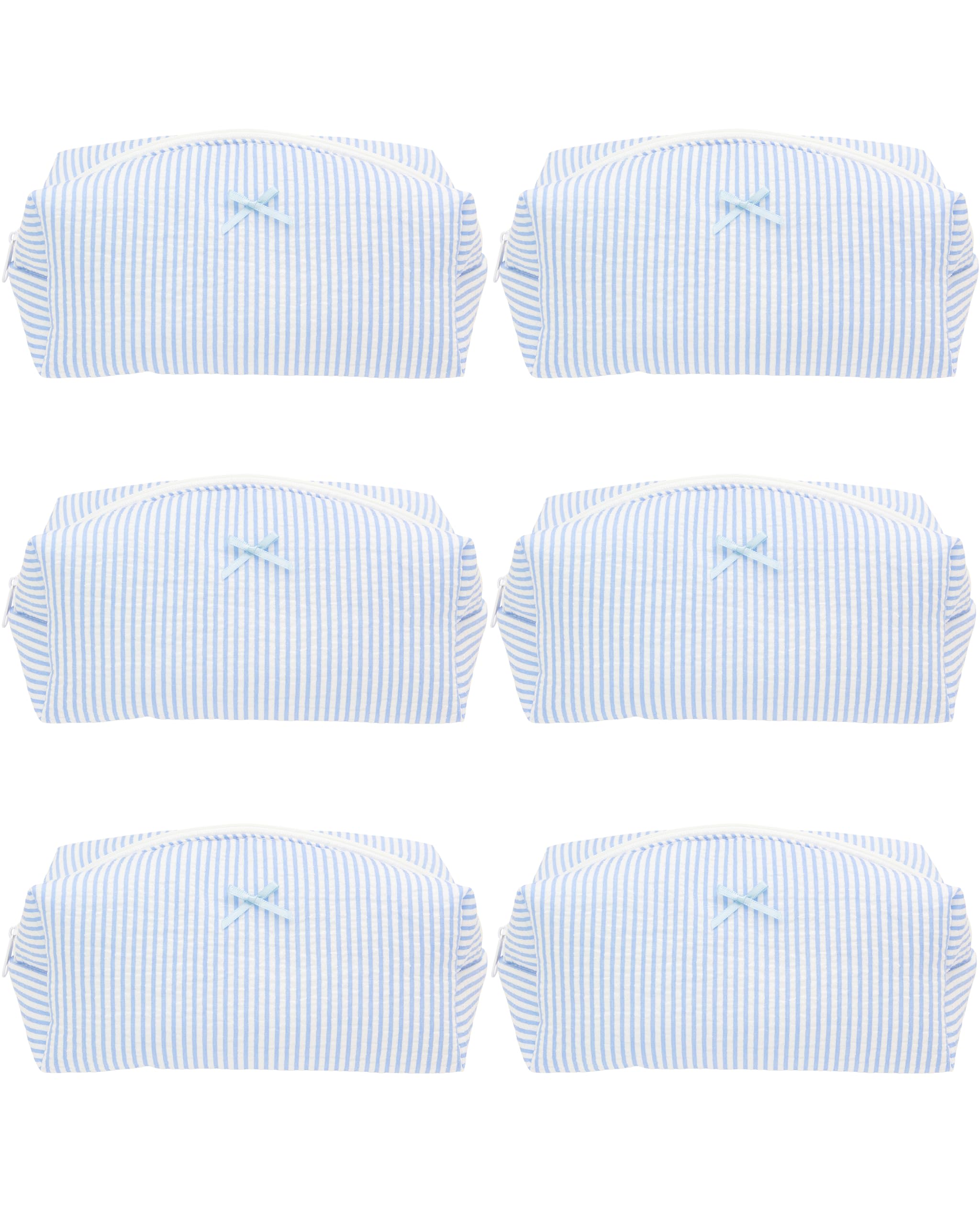 PAZIMIIK Cozy Makeup Bag for Women,Zipper Cosmetic Pouch,Stripe Blue,6 Pack