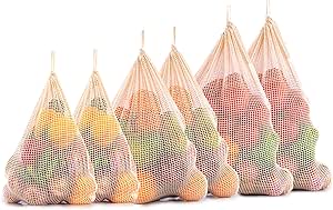 Reusable Produce Bags, Mesh Produce Bags, Onion Produce Bag, 100% Organic Cotton, Potatoes Onion Bags, Cloth Vegetable Bags Grocery Shopping, Cloth Vegetables and Fruits Produce Bag 6 (2XL,2L,2M)