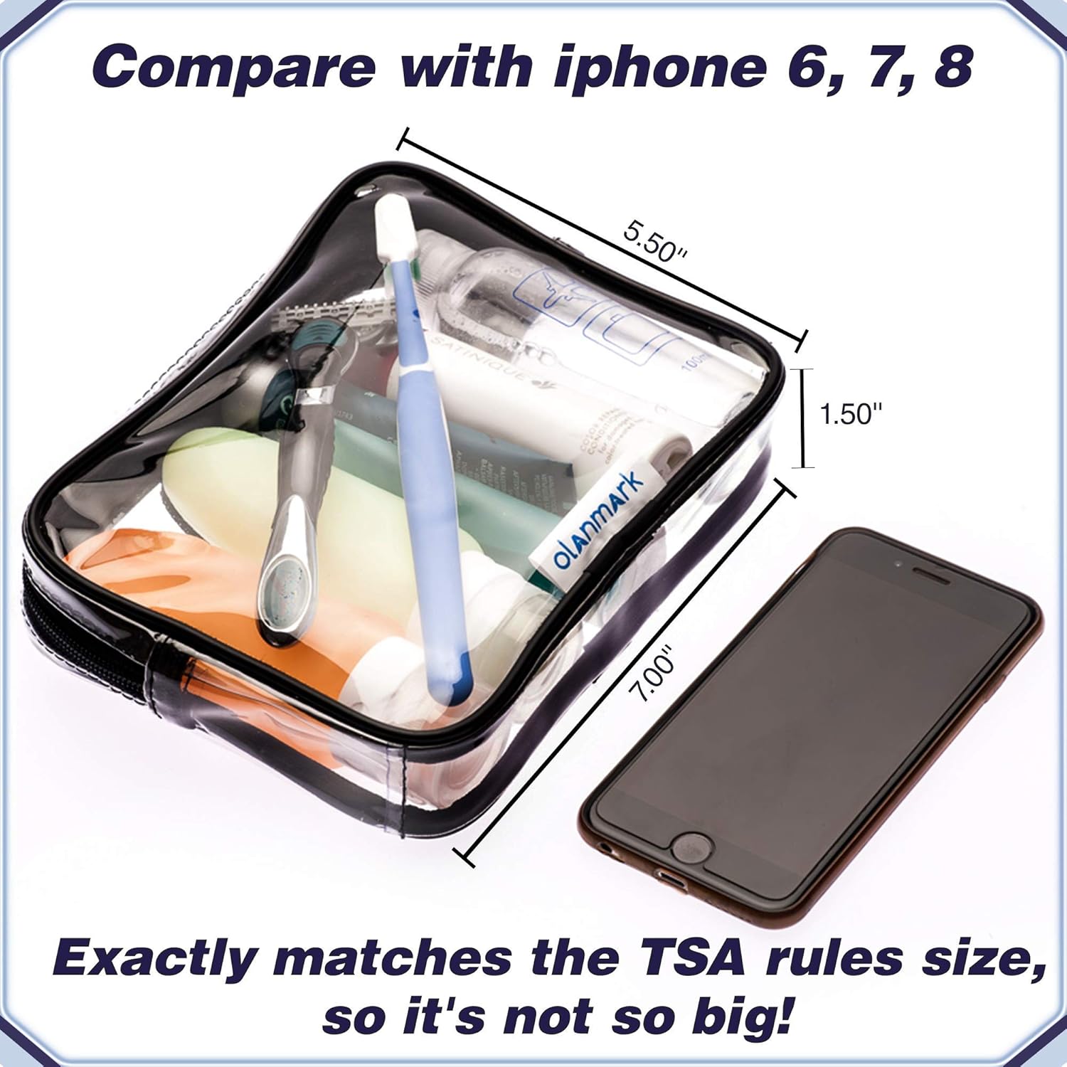 Olanmark TSA Approved Clear Toiletry Bag - Large Clear Travel Makeup Bag