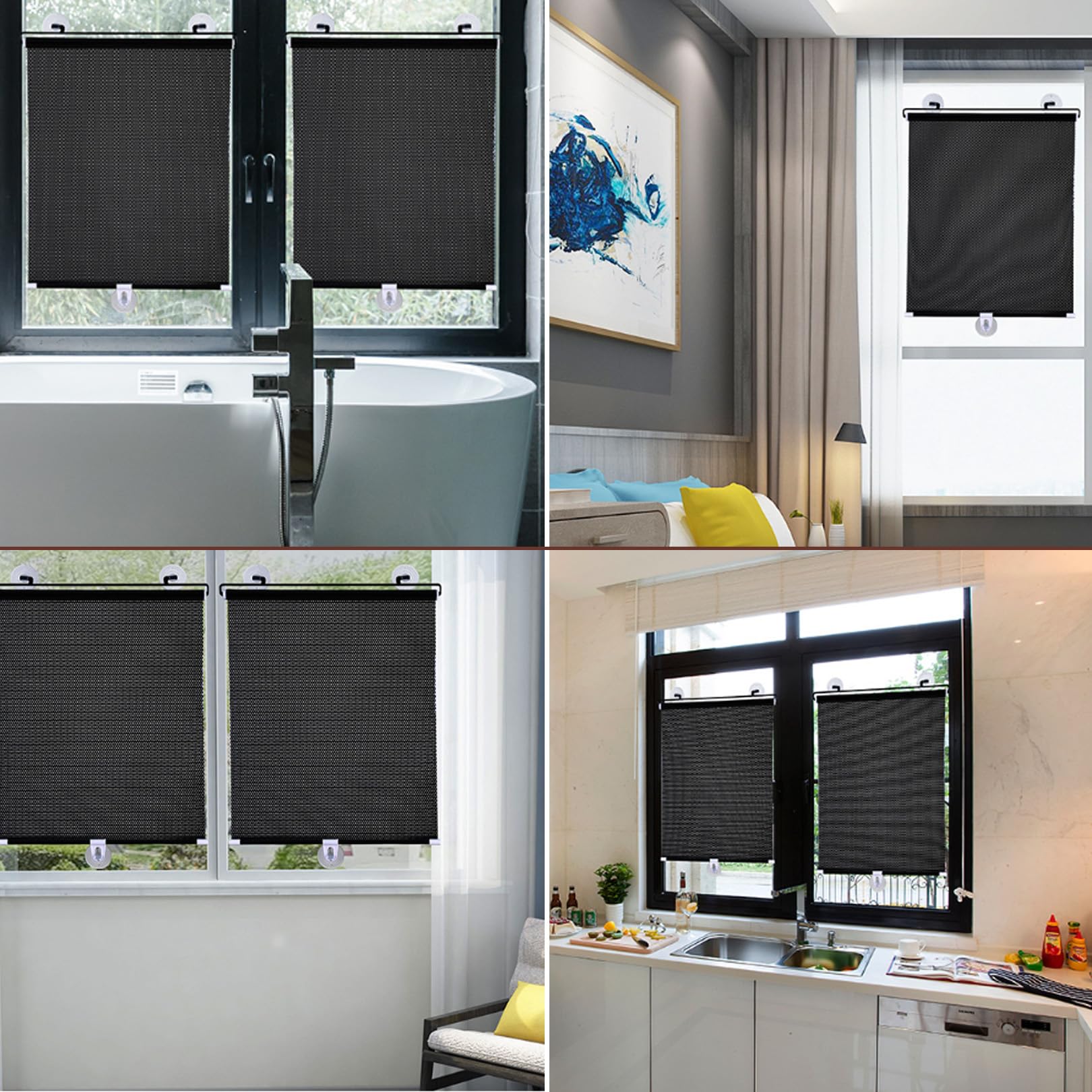 68x150cm Saugnapf Rollo ohne Bohren Sonnenschutzrollo | Wasserdichtes PVC Einziehbarer Sichtschutzrollo Hitzeschutz Rollo für Fenster Verdunklungsrollo,Jalousien für Balkon,Büro
