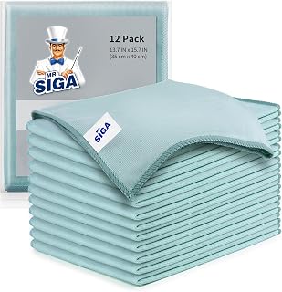 MR.SIGA Ultra Fine Microfiber Cloths for Glass & Windows - Lint-Free, Streak-Free, Scratch-Free Cleaning, 12 Pack 13.7x15.7"