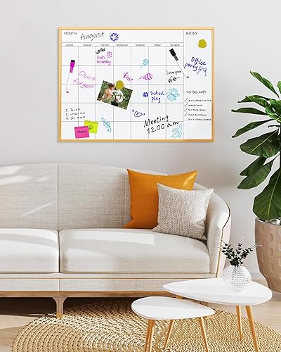 Miniatura 2 de VUSIGN Pizarra magnética mensual blanca, 17 x 23 pulgadas, calendario de borrado en seco para pared, oficina, escuela, hogar, marco de madera dorado