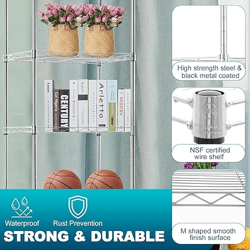 Miniatura 4 de Estantería de alambre de 6 niveles de altura ajustable de metal para despensa, cocina, baño, lavandería, garaje, armario, 17.1 pulgadas de largo x