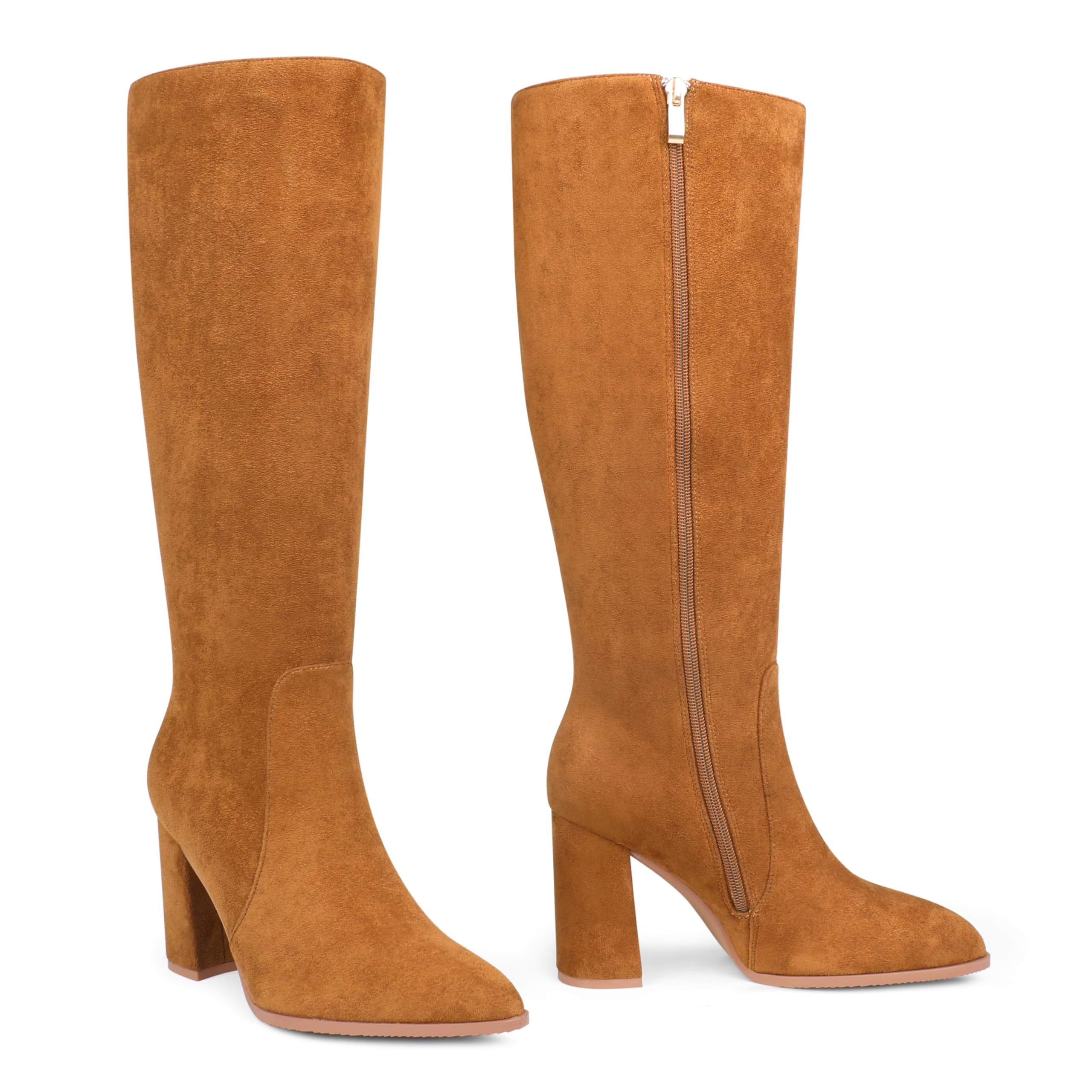 Zzheels Go Go Boots for Women Chunky Tall Boots Closed Toe Boots for Women Knee High with Side