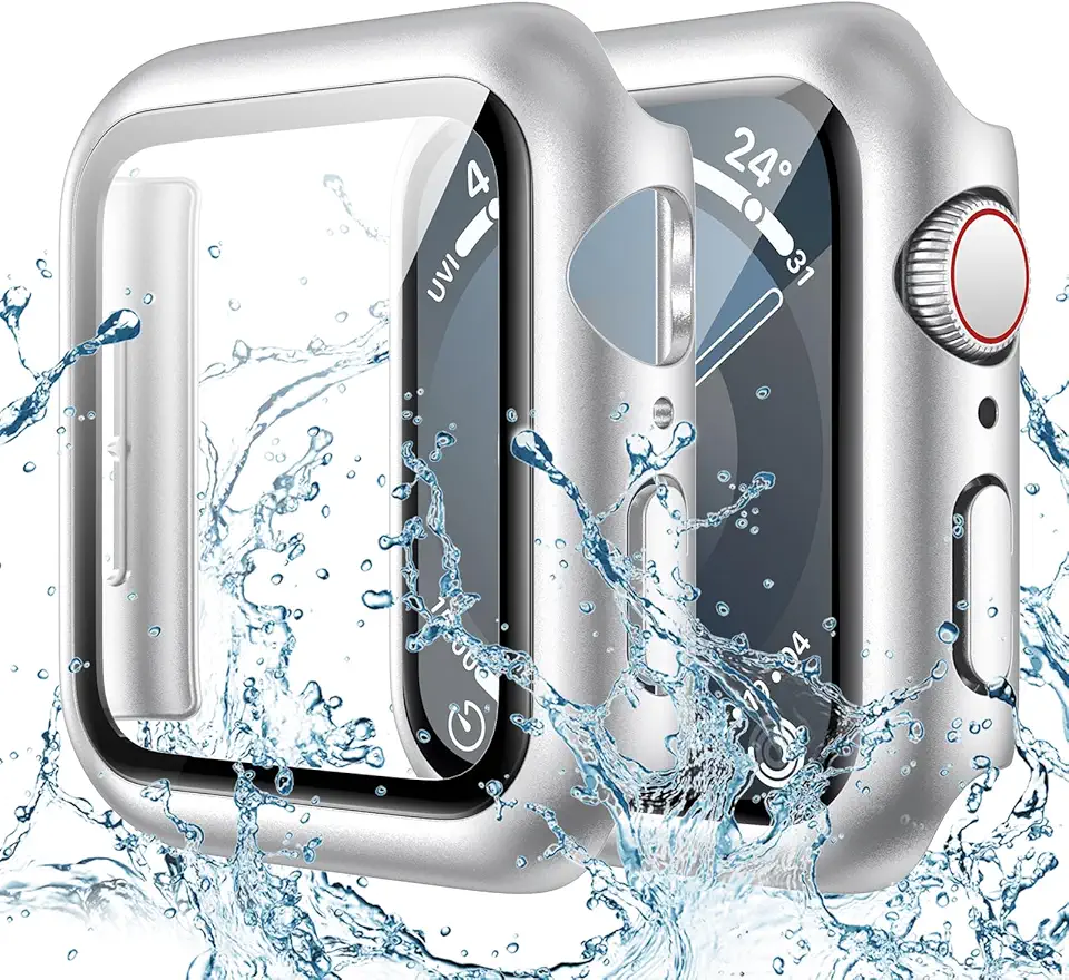 Goton Capa à prova d'água compatível com Apple Watch séries 6/5/4, SE 3/2/1 de 40 mm, amortecedor rígido com vidro temperado para Apple Watch Cover de 40 mm