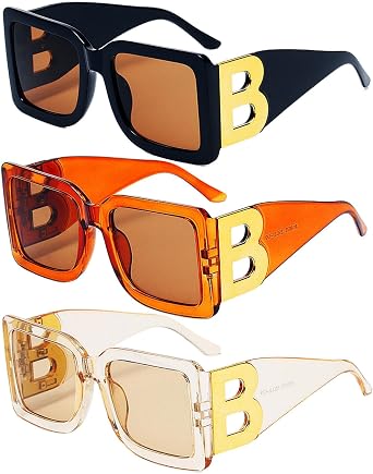 3 Pieces Oversized Square Big B Designer Trend Sunglasses for Women Men UV400