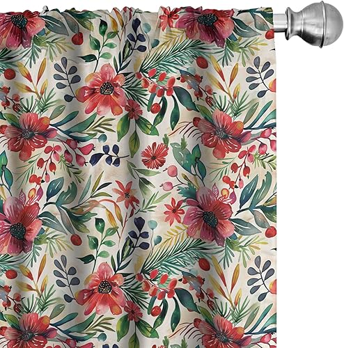 Miniatura 32 de Ambesonne - Cortinas de ventana de Navidad, tema delicado de Navidad en tonos pastel con ilustración de caramelos y esferas, juego de 2 paneles