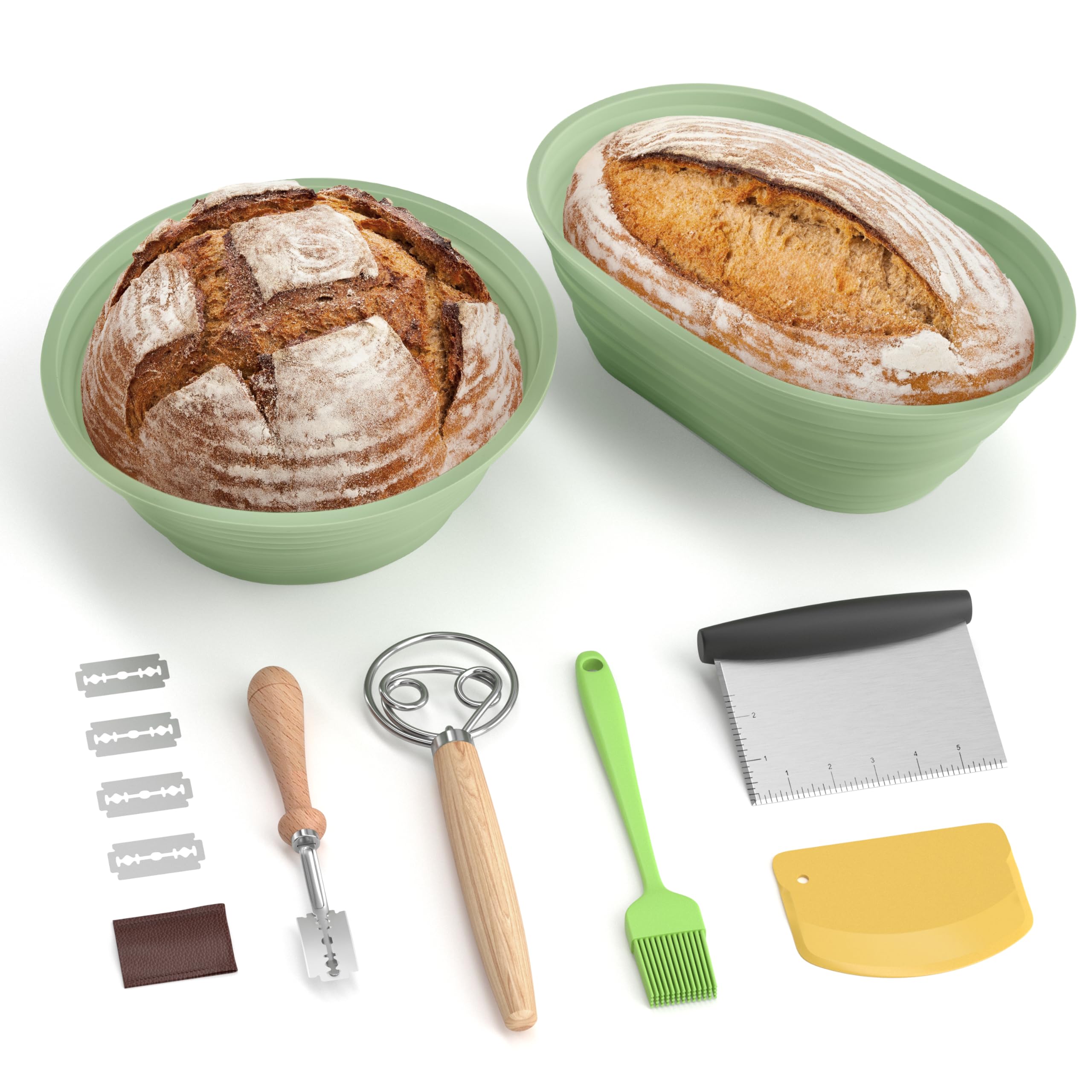 Lot De 2 Paniers à Pain Silicone - 9" Rond Et 10" Ovale - Avec Accessoires Pâtisserie Pour Boulangers
