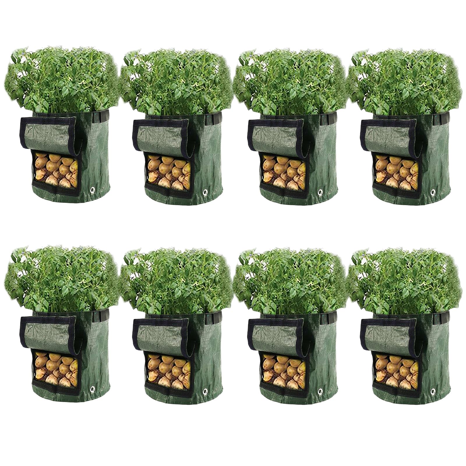 Guijzsltrg 8 Pack 10 Gallons Potato Grow Bags Garden Plant Bags With Flap And Handles Durable Planting Sacks Outdoor Planters Bag For Potatoes, Carrots, Tomatoes, Cucumbers And Other Vegetables (8 Pack)