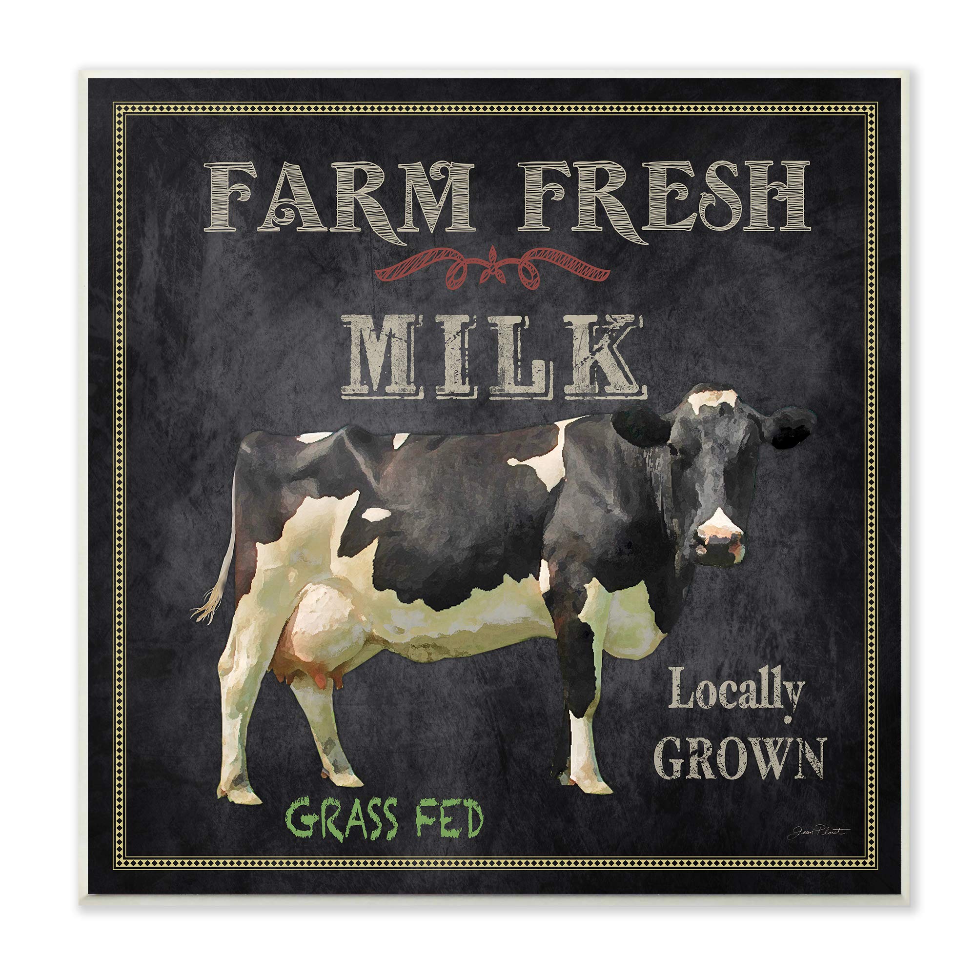 Stupell Industries Black Farm Fresh Milk Sign with Painted Cow Wall Plaque, 12 x 12, Multi-Color