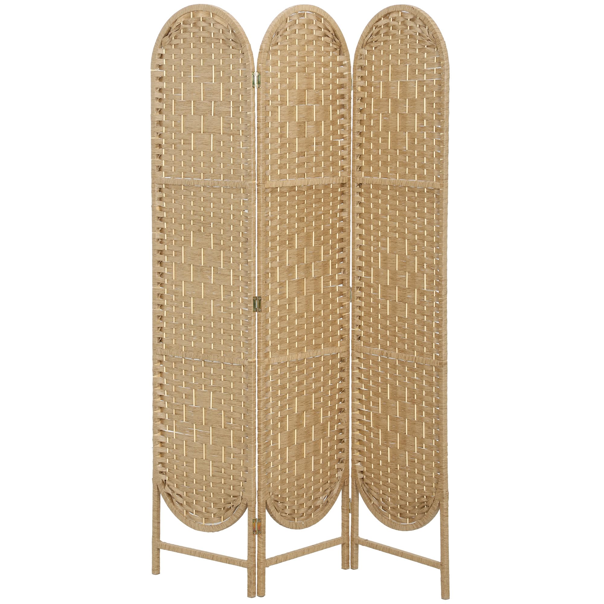 HOMCOM Biombo Separador de Ambientes de 3 Paneles, 120x170 cm, Pantalla de Privacidad Plegable Bohemio, con Parte Superior Arqueada, Tejido a Mano, Divisor Ligero para Oficina, Dormitorio, Natural