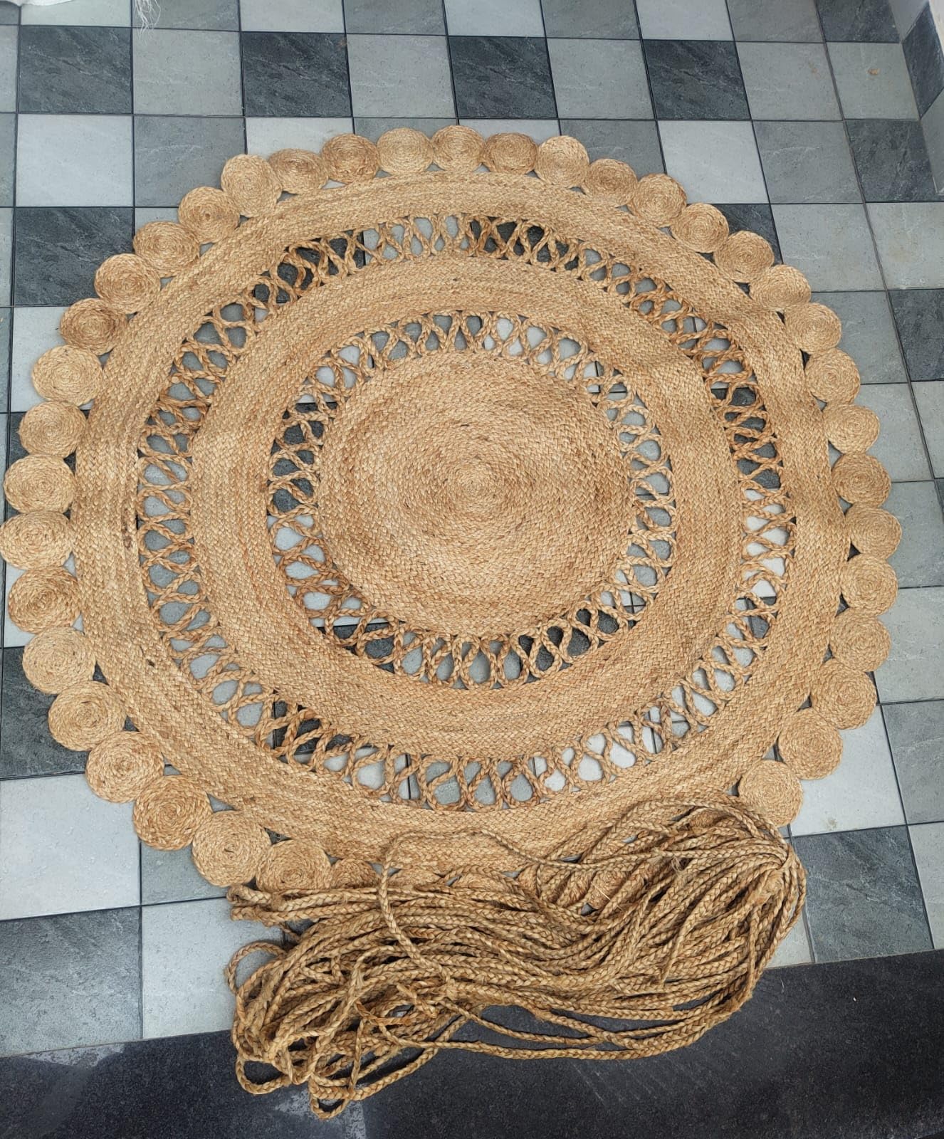 Tapis rond en jute naturelle tressé à la main de qualité supérieure pour bureau de standing