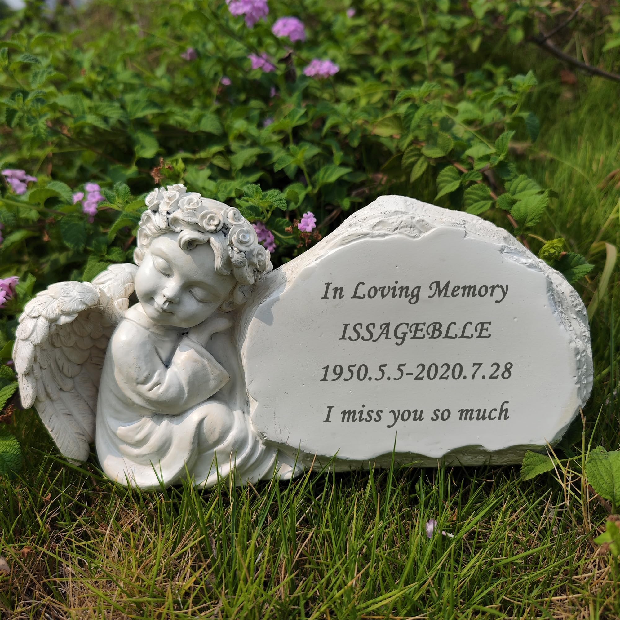 Generisch Memorial Garden Stones Angel Stones Engraved with Any Message - Personalisierte Gedenksteine Grabmarker Friedhofssteine Memorial Plaques mit Engelsstatue