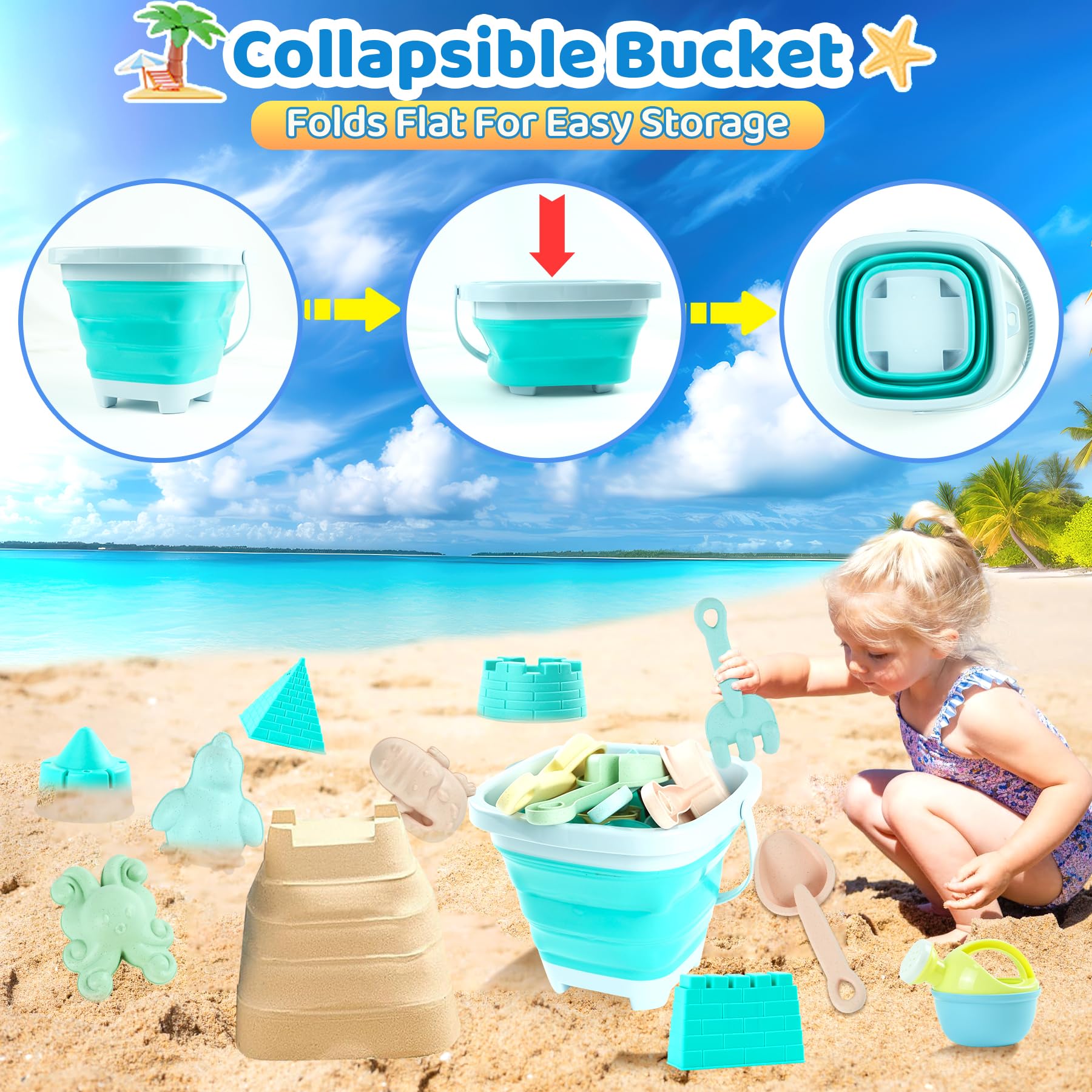 Kit De Jeu De Plage 40 Pièces Pour Enfants - Pelles, Seaux, Moules - Sac Filet Inclus - Pour Sable Et Eau