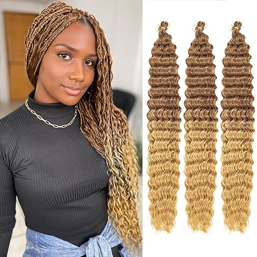 QRHSUKA Pelo de ganchillo Ocean Wave de 24 pulgadas, 7 paquetes de cabello rizado ondulado profundo para mujeres negras, trenzas de ganchillo