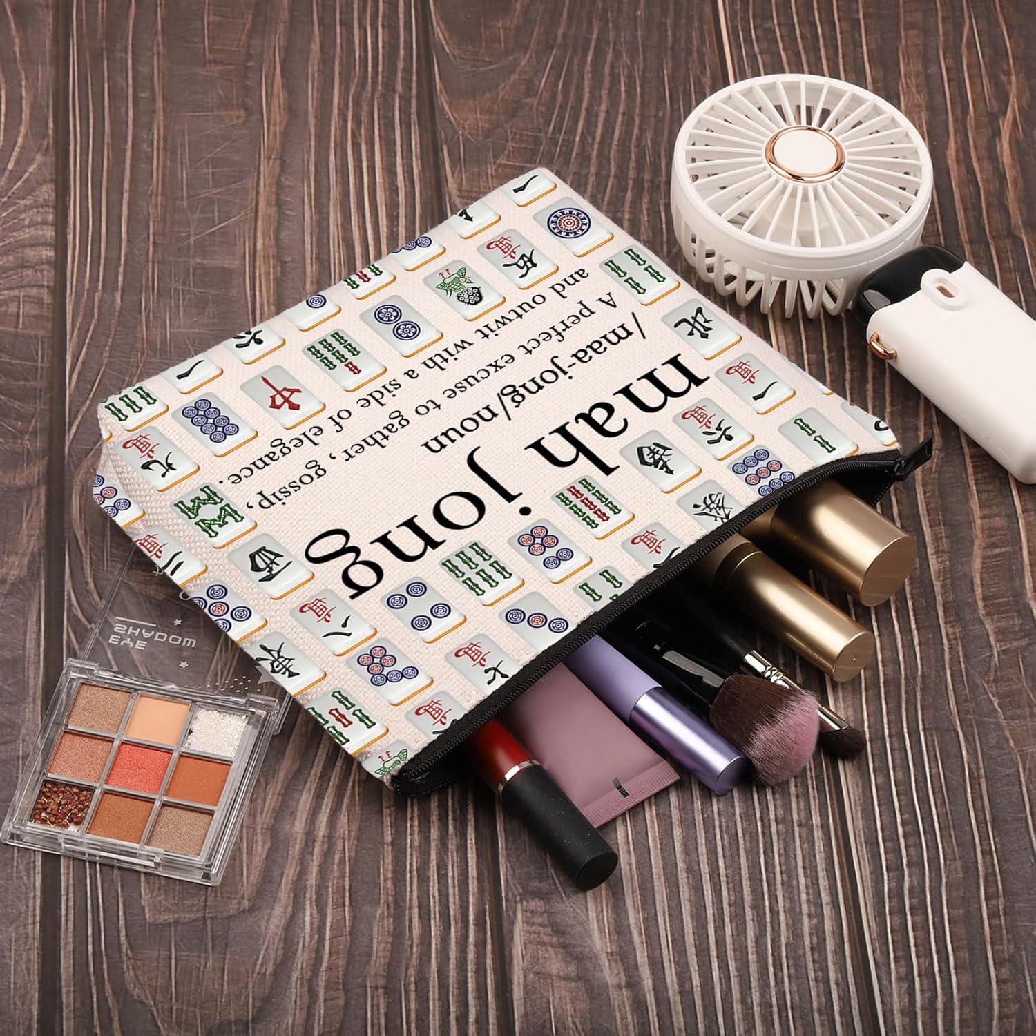 PLITI Mahjong Gifts Funny Mahjong Player Gifts Mahjong Lover Bag Mahjong Board Game Fan Gift Mahjong Definition Makeup Bag (Mahjong Noun Bag), cosmetic bag-1 - Image 3
