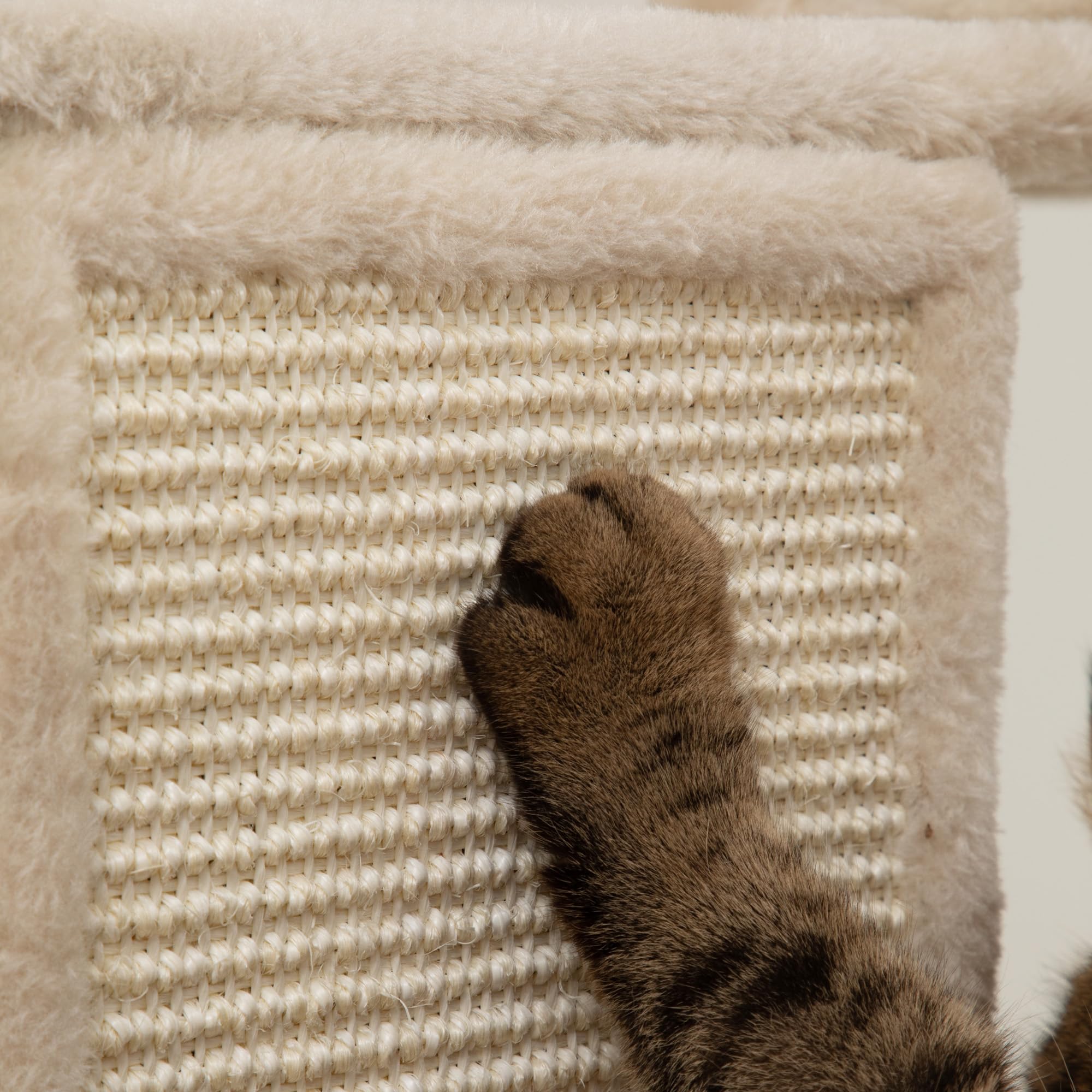 PawHut Rascador para Gatos Grande Altura 206 cm con Cuevas Hamacas Beige | Árbol para Gatos, Torre de Escalera, Plataformas, Bolas Colgantes