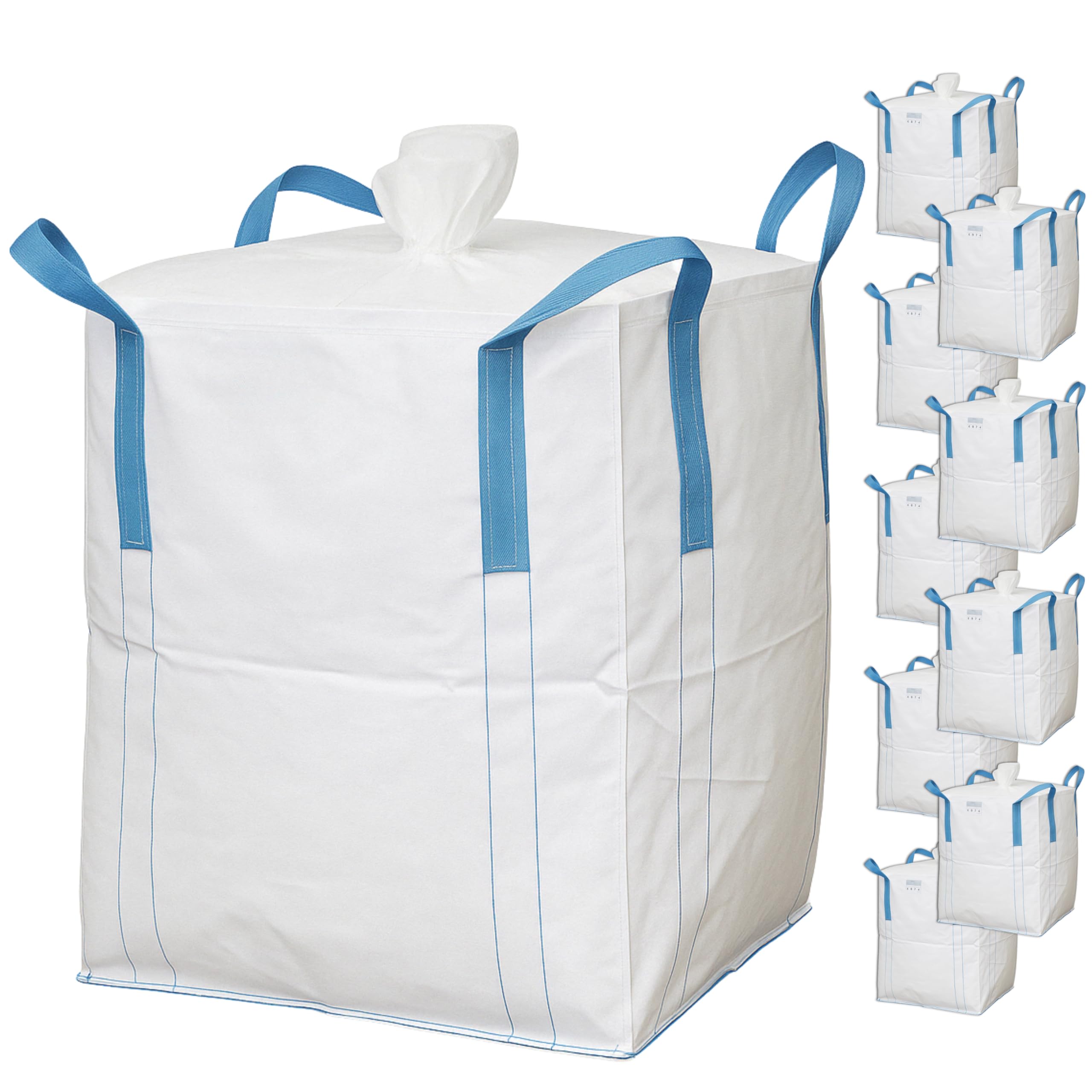 BIG BAG 90x90x110 cm Groß - Hohe Stabilität bis 1500kg, Entsorgung BigBags mit 4 Schlaufen (BigBag mit Füllschürze, 10 Stück)