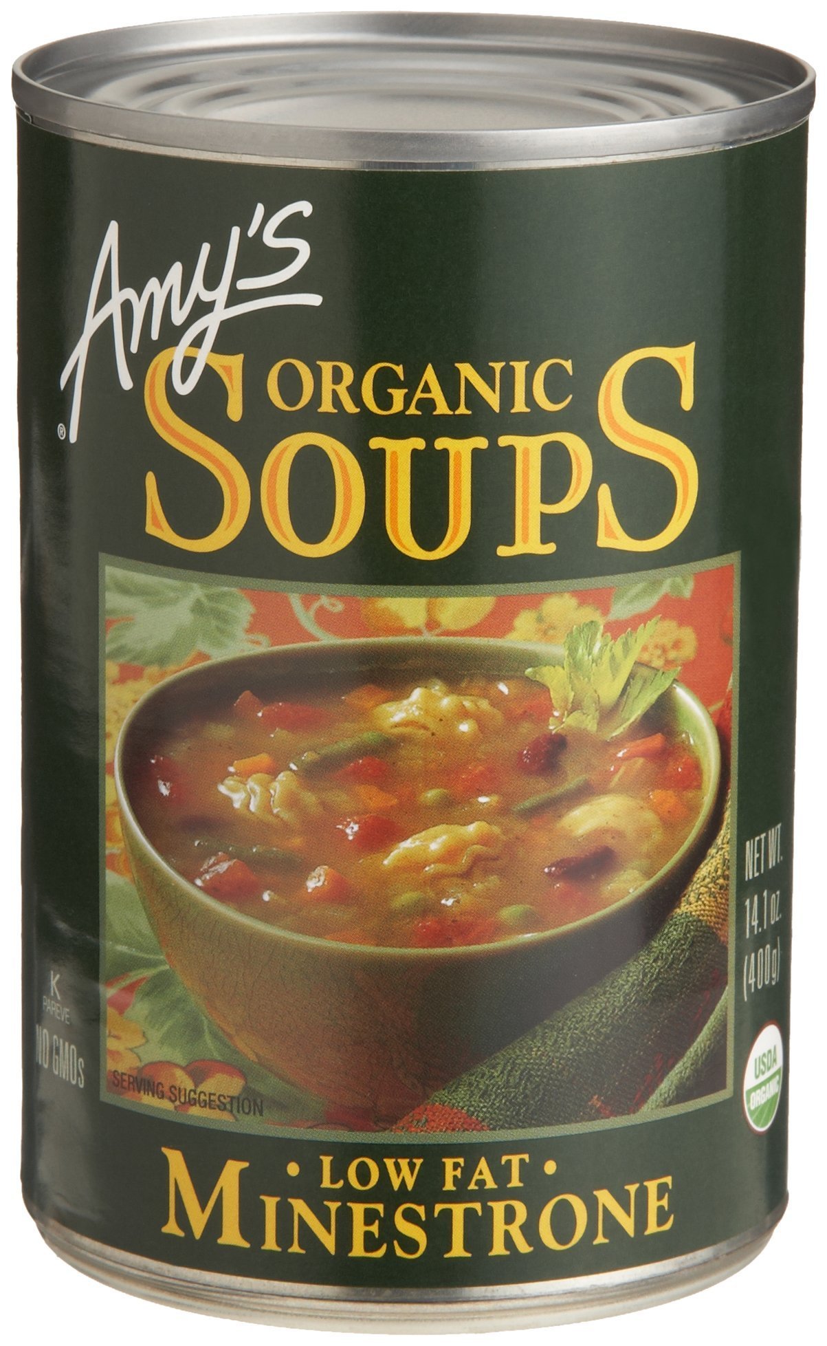 Amy's Soup, Vegan Hearty Minestrone, Made With Organic Vegetables, Beans and Pasta in Tomato Broth, Canned Soup, 14.1 Oz (12 Pack)