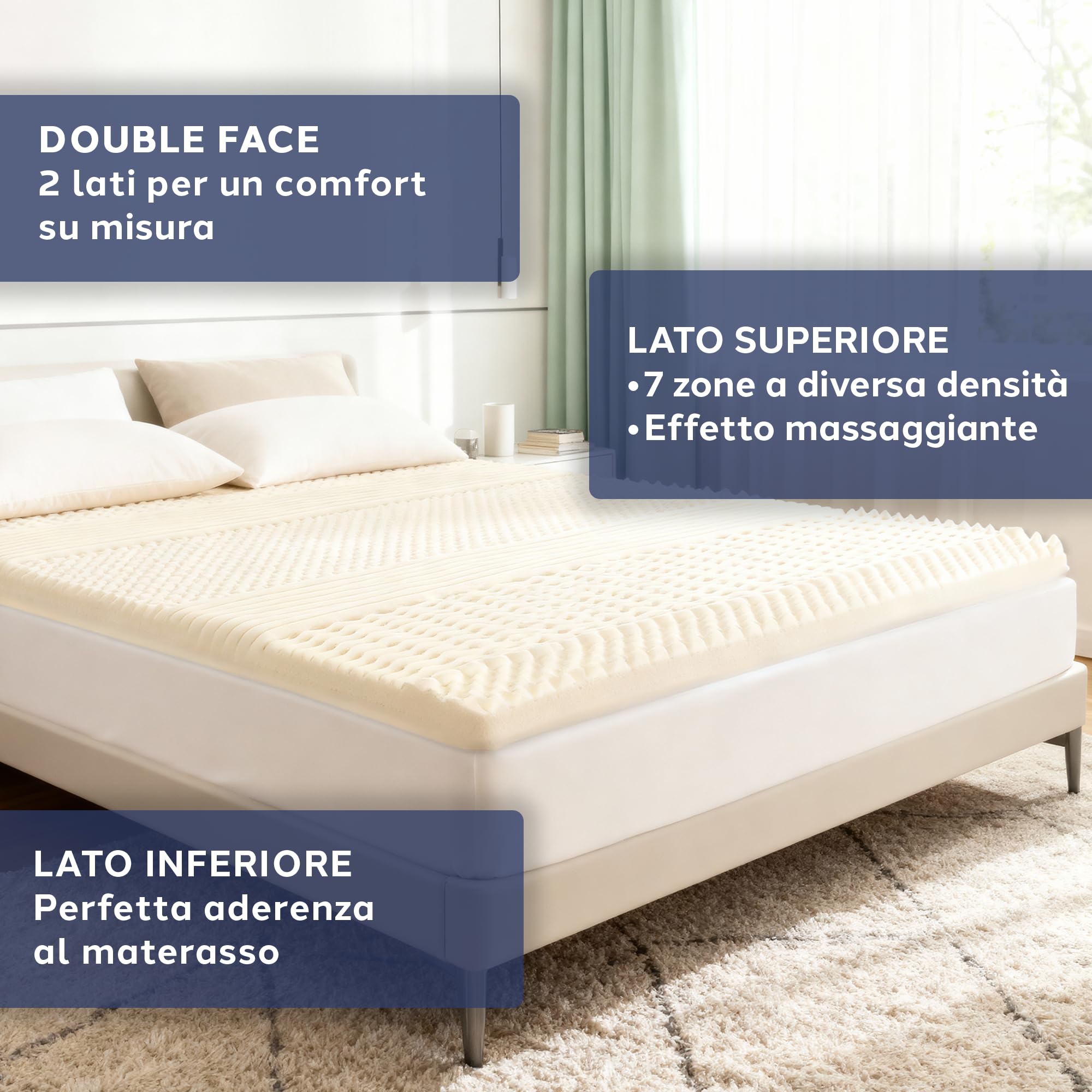 Caleffi - Topper Singolo Memory Foam 80x190 - Topper in Memory 6 cm – Elastici agli Angoli e Tessuto Sfoderabile Antibatterico - Copri Materasso Fresco e Rinfrescante - Made in Italy