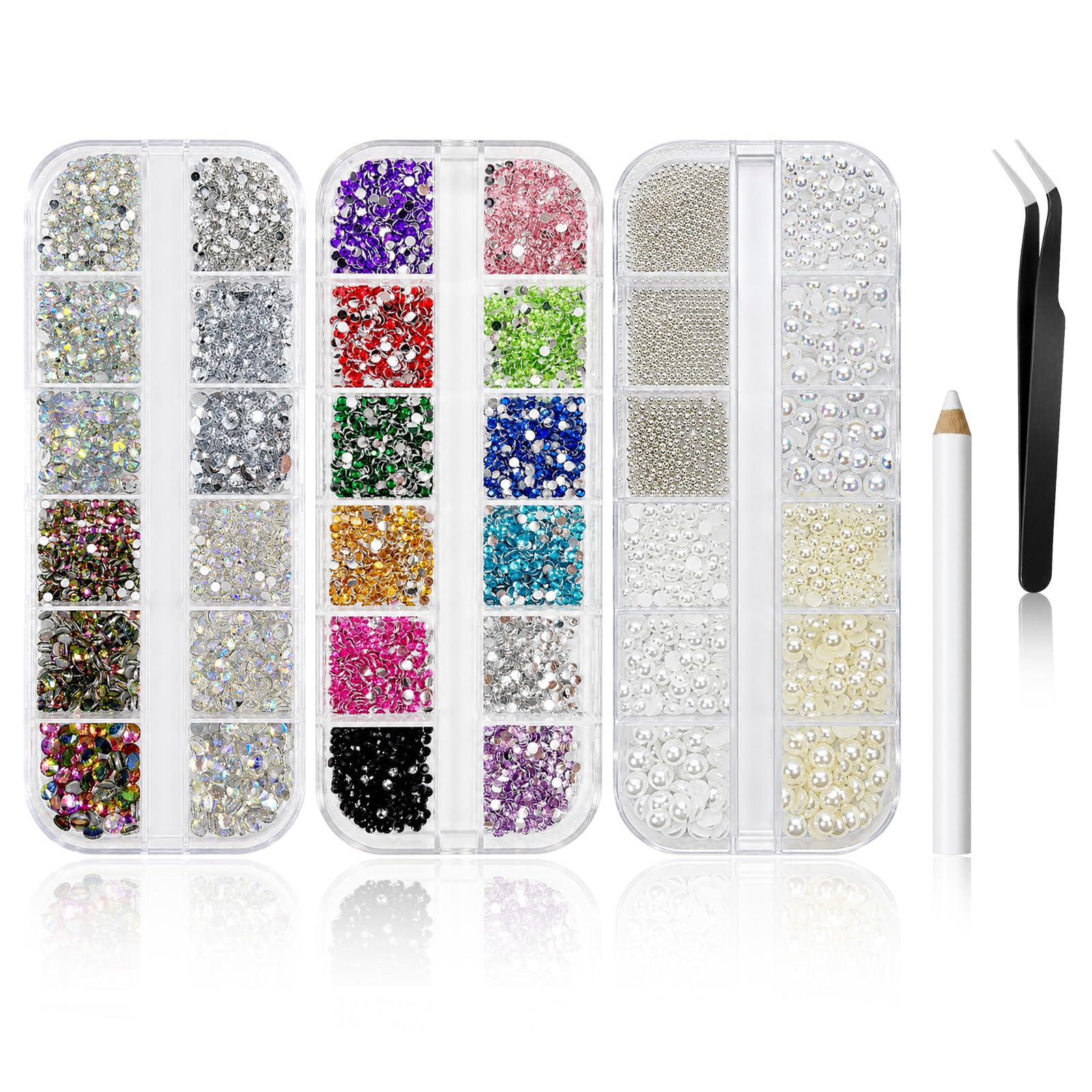5200 Pièces Strass Ongle Nail Art, Strass Ongle, Nail Art Strasss, StrassColorés, Perles, et Cristal AB, avec 1 Stylos à Strass-s et 1 Pince à Épiler, pour Décoration des Ongles