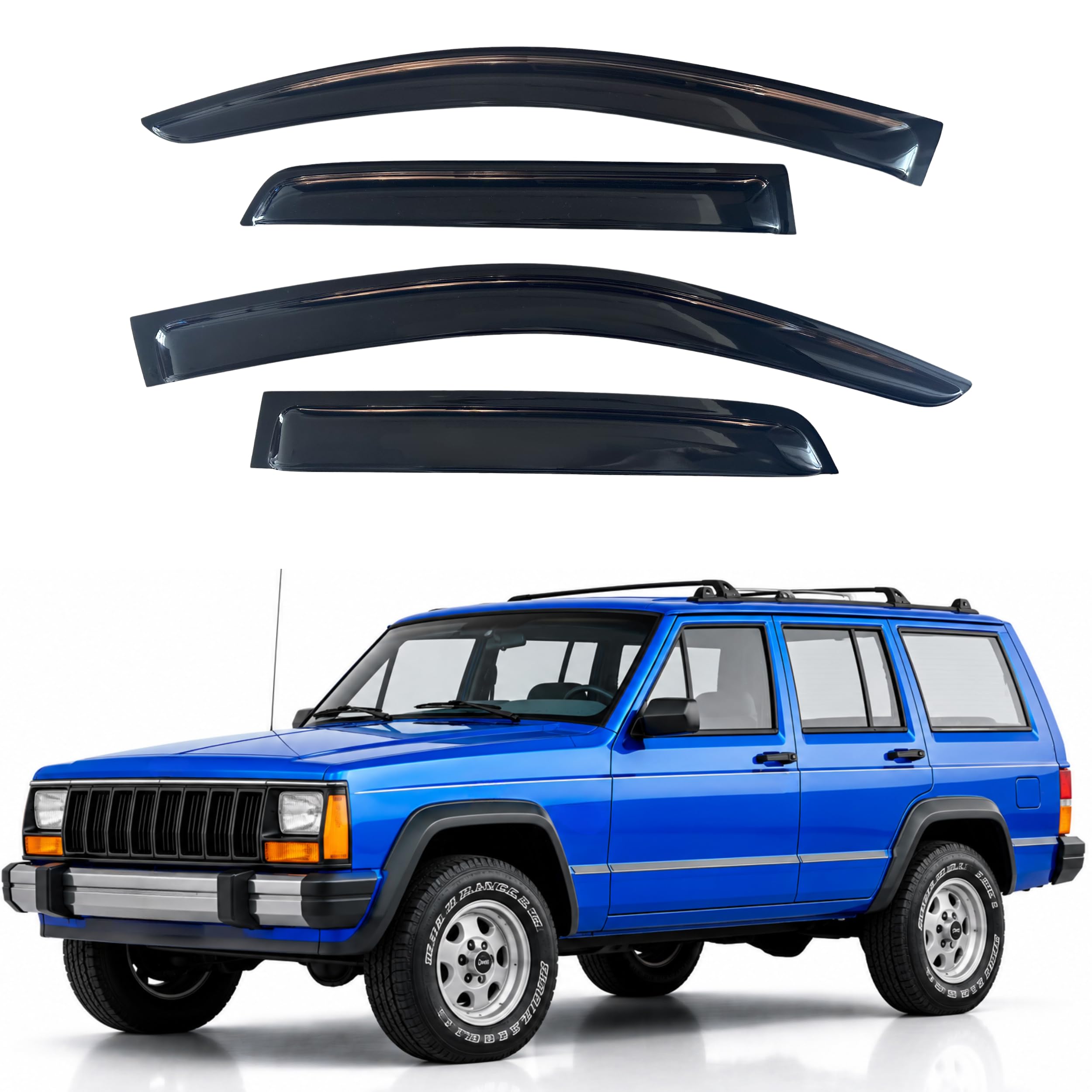 IG Window Visors Fit for 1984-2001 Jeep Cherokee 4-Door, Out-Channel Rain Guards Vent Wind Deflectors 4PC, Car Accessories for 84-01 Cherokee 4-Door (Excludes Limited Model)