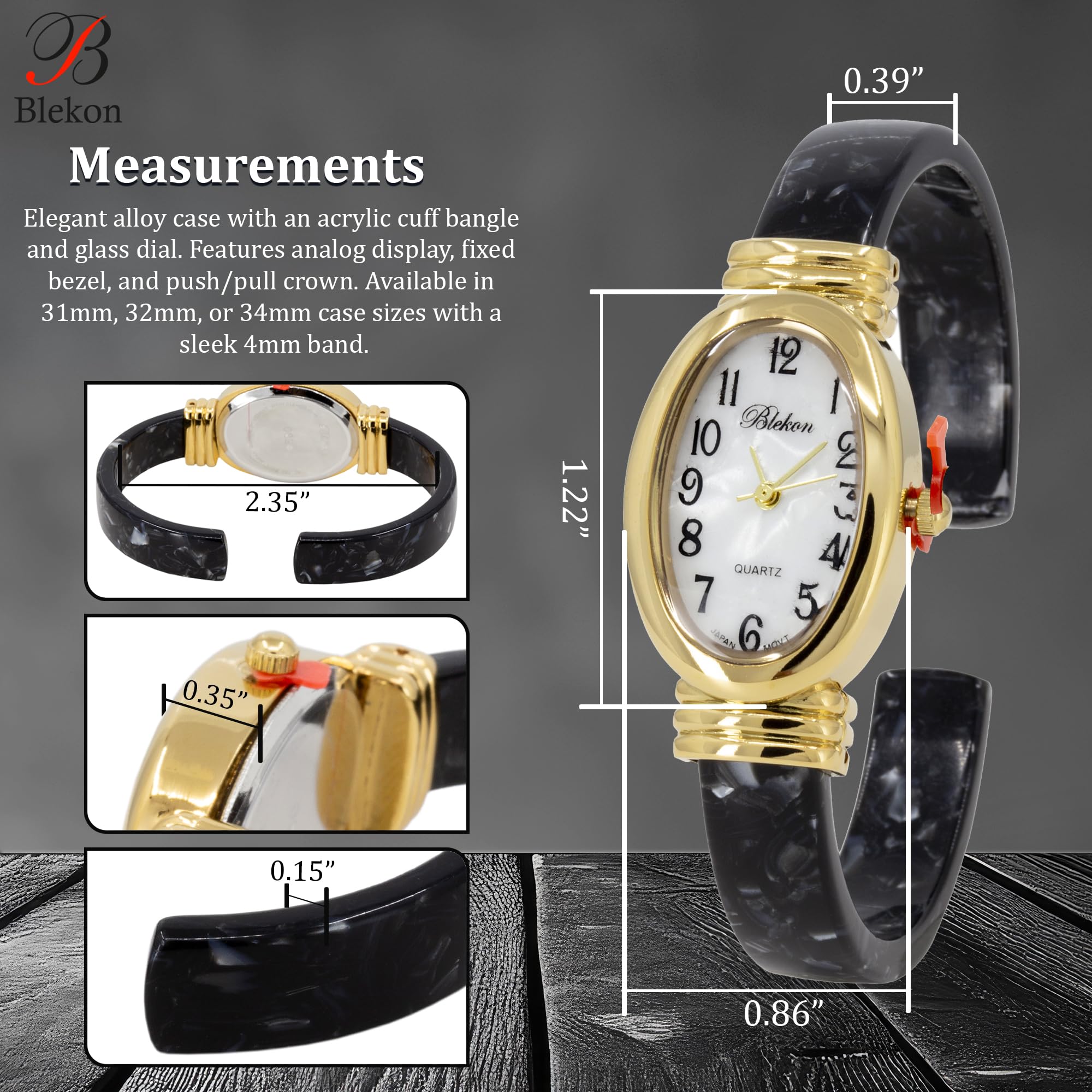 Collections - Reloj Redondo Ovalado Rectangular de acrílico para Mujer, diseño de Concha de Tortuga
