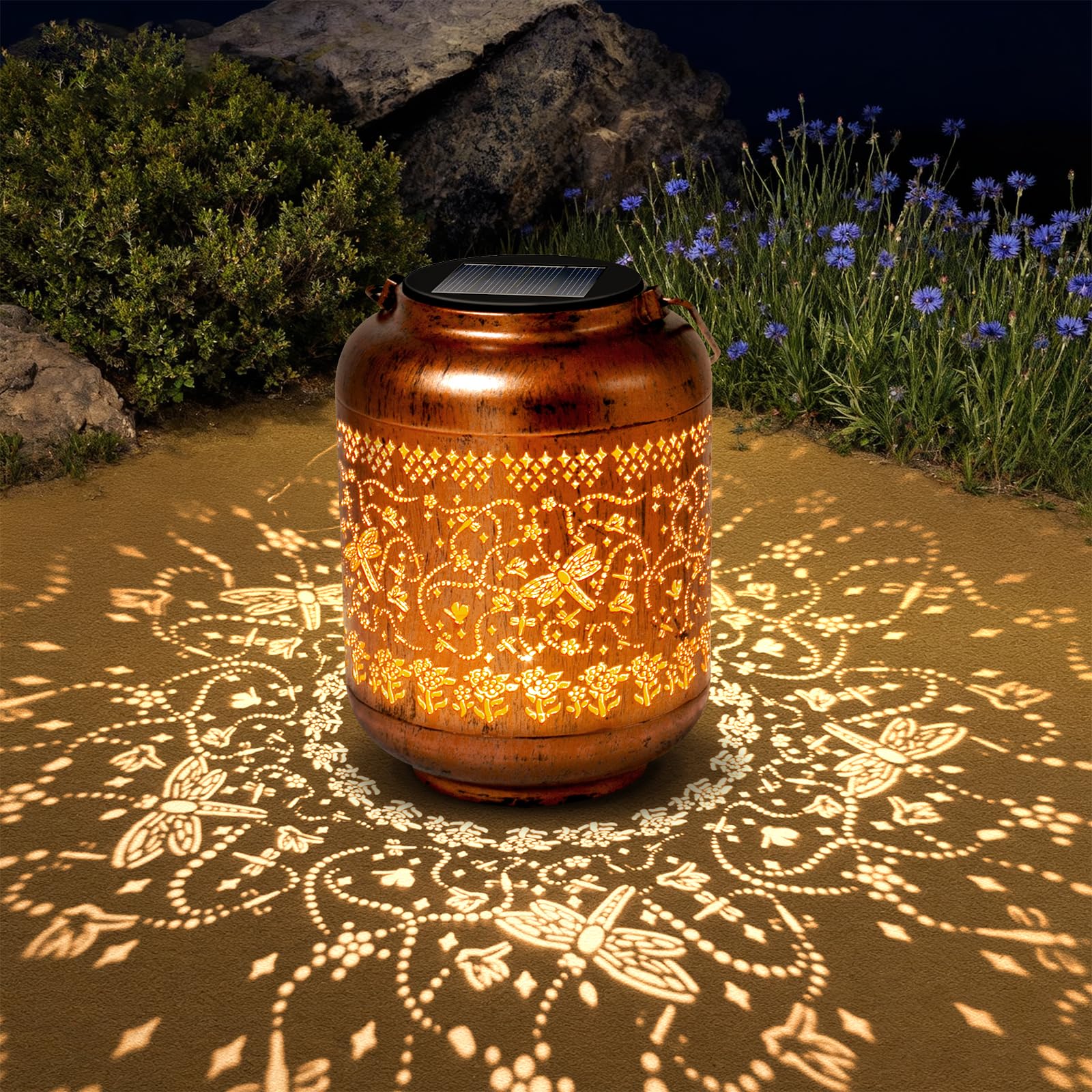 Libelle Solarlaterne für Außen Wasserdichte, Muttertagsgeschenke für Mama, Frauen,Oma, Hängende LED Lichter Garten Deko für Terrasse, Vorgarten, Libelle Geschenk für Geburtstag Weihnachts Gartenarbeit