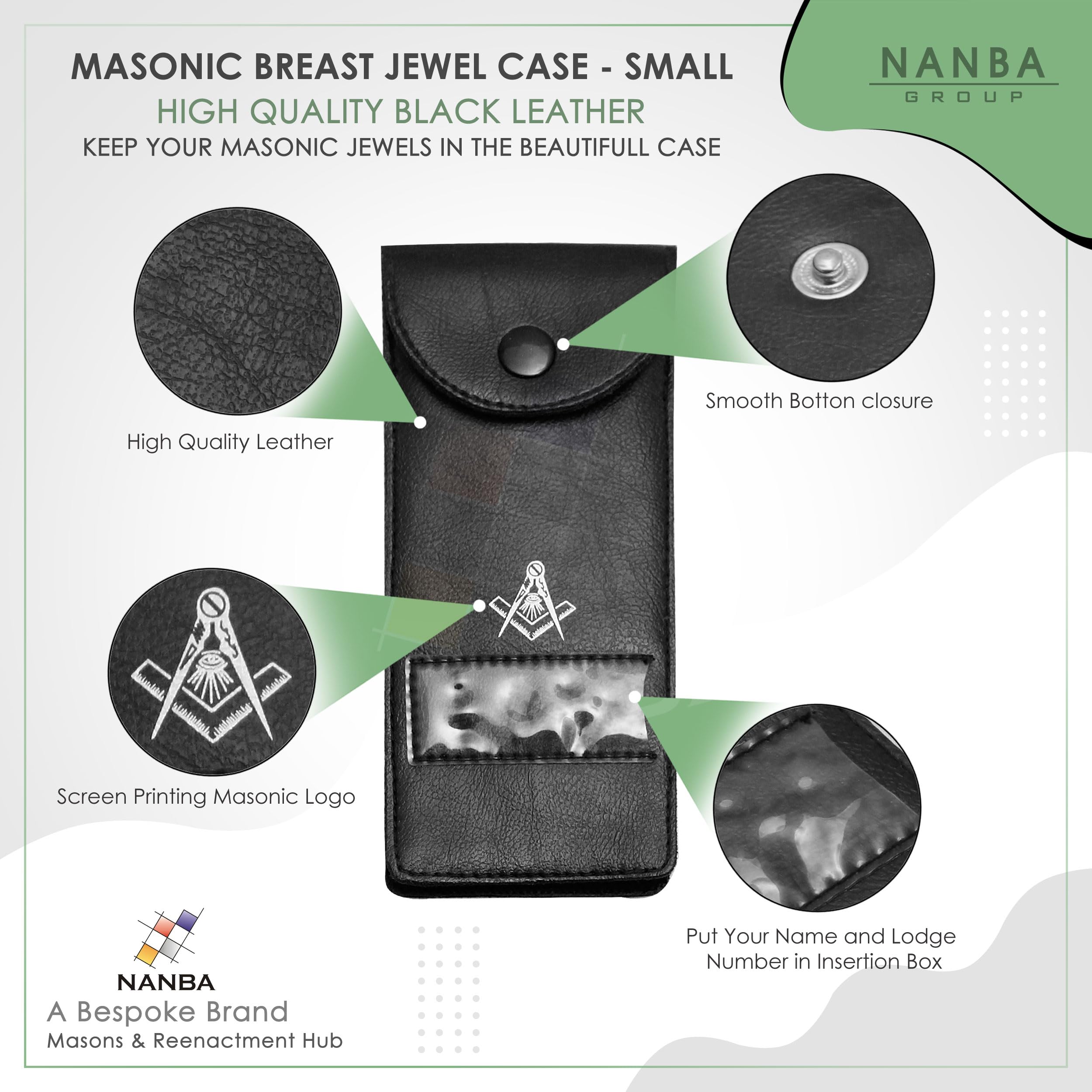 Masonic Regalia Pocket Jewel Holder Case Leather Carry Wallet with Soft Lining for Freemason Lodge Jewels, Pins & Badges - SCG