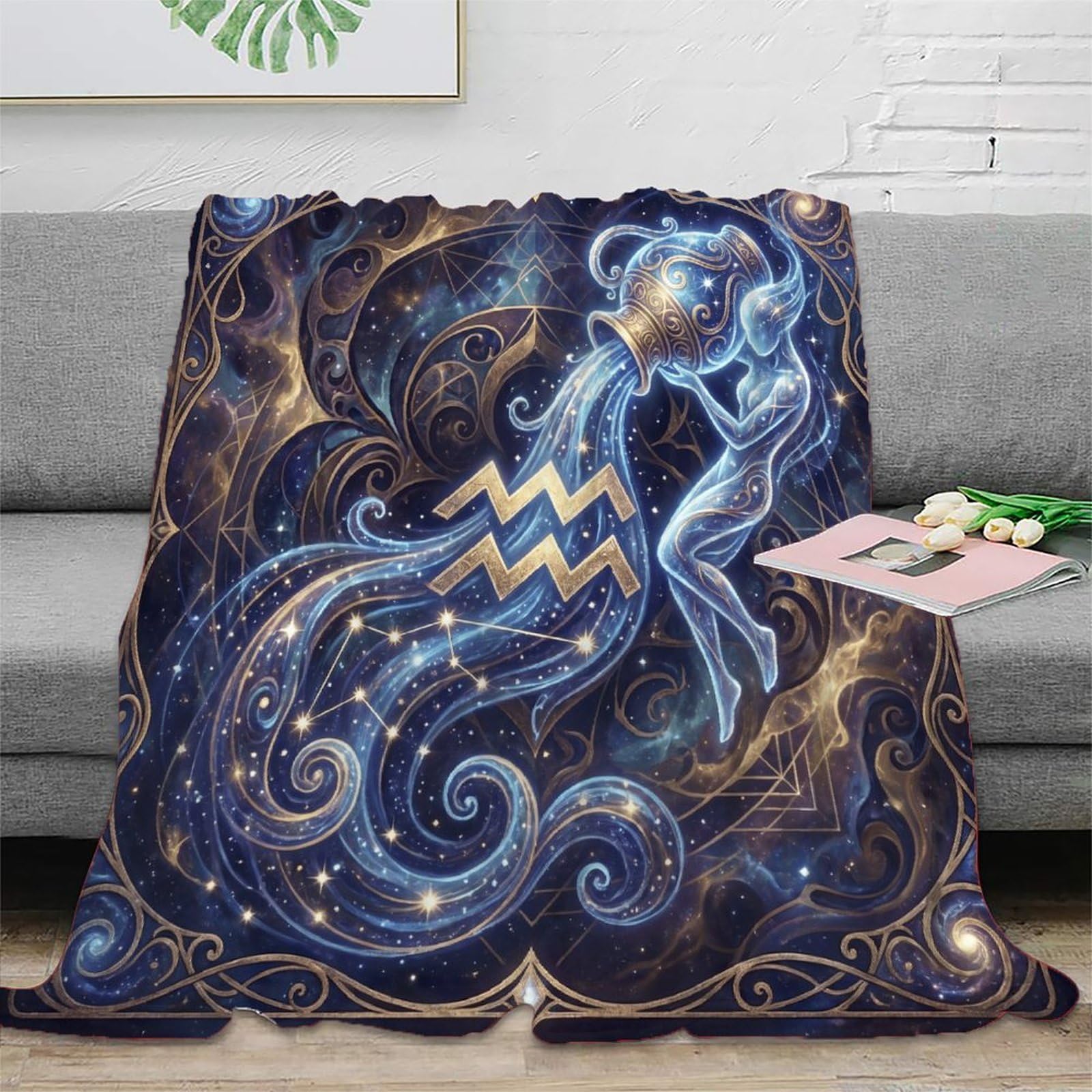 W7C8U2X3 Aquarius Zodiac Constellation Soft Throw Blanket, Couch Bed Travel