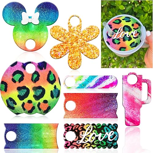 BABORUI Moldes de resina para placa de identificación de 8 cavidades, de silicona, compatibles con tapa de vaso Stanley, 30 onzas, moldes de